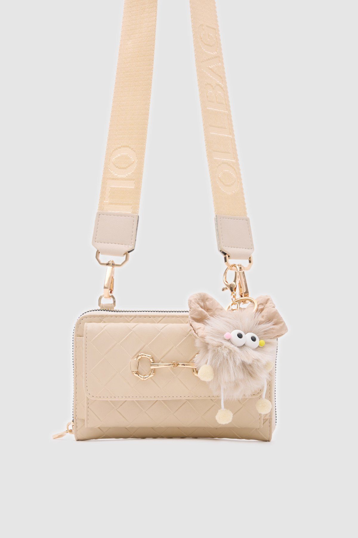 OLLBAG Kulaklı Krem Renk Çanta Cüzdan Charm