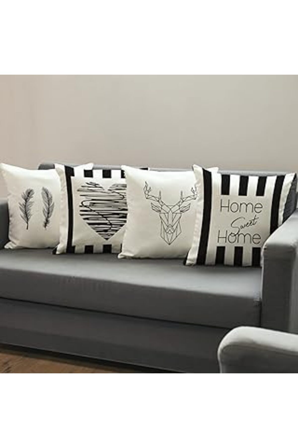 karadağsb Hediyesepeti 111705 Home Sweet Home Tasarımlı Dekoratif Kırlent Yastık Kılıfı, 4'Lü