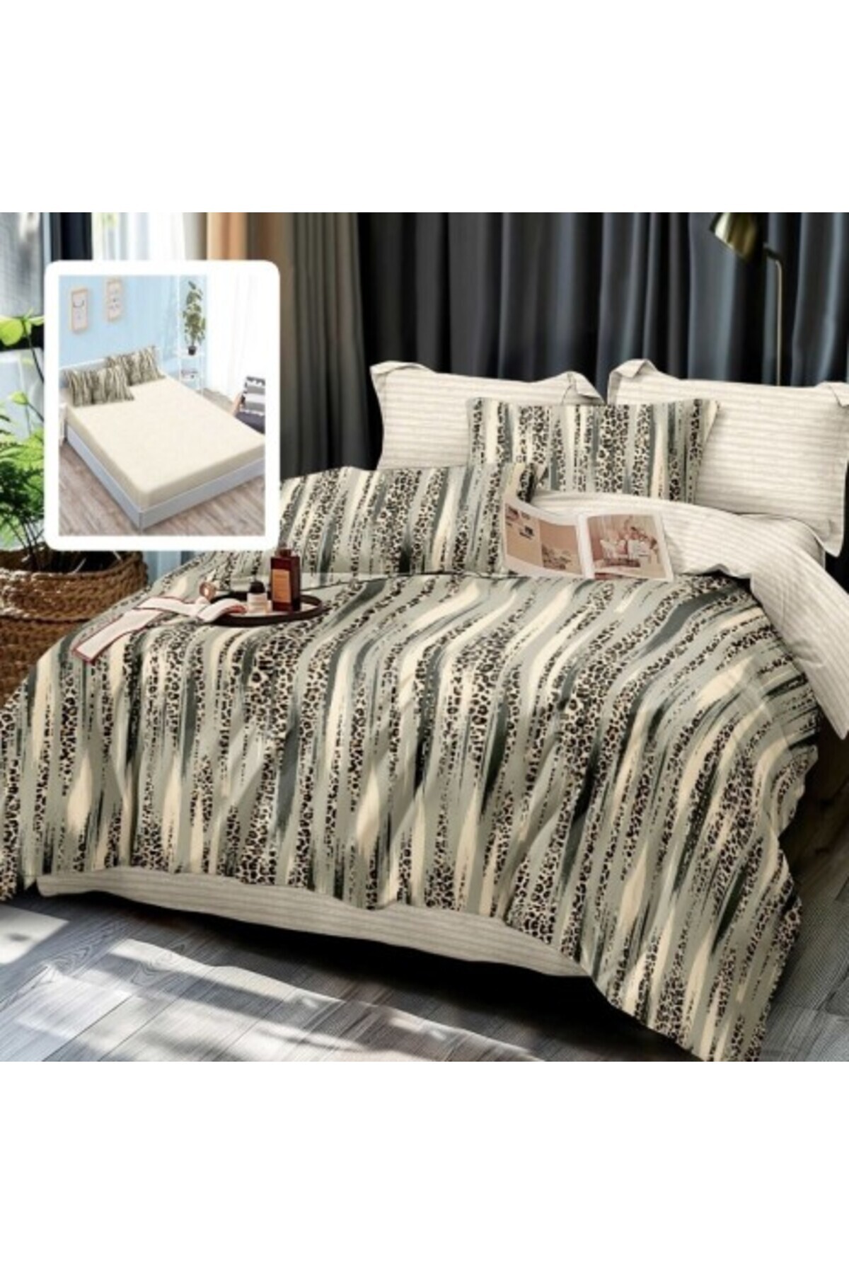 Pucioasa-Lenjerie de pat din finet cu elastic, cearceaf pilota 200x220cm, 6 piese, Animal Print 1