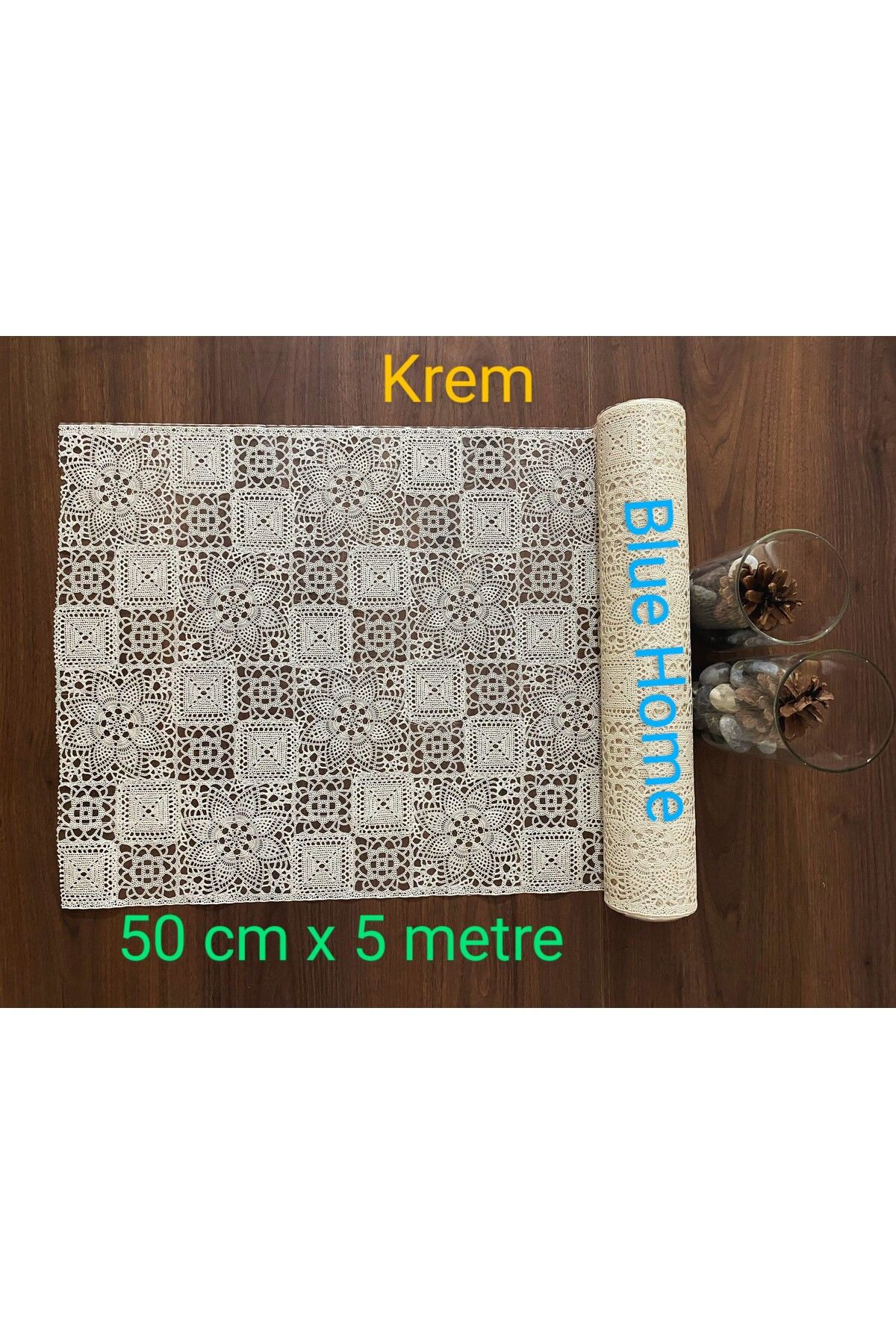 Blue Home Pvc Çok Amaçlı Dekoratif Raf Çekmeçe ve Dolap Örtüsü KREM - Ebat : 50 cm x 5 mt