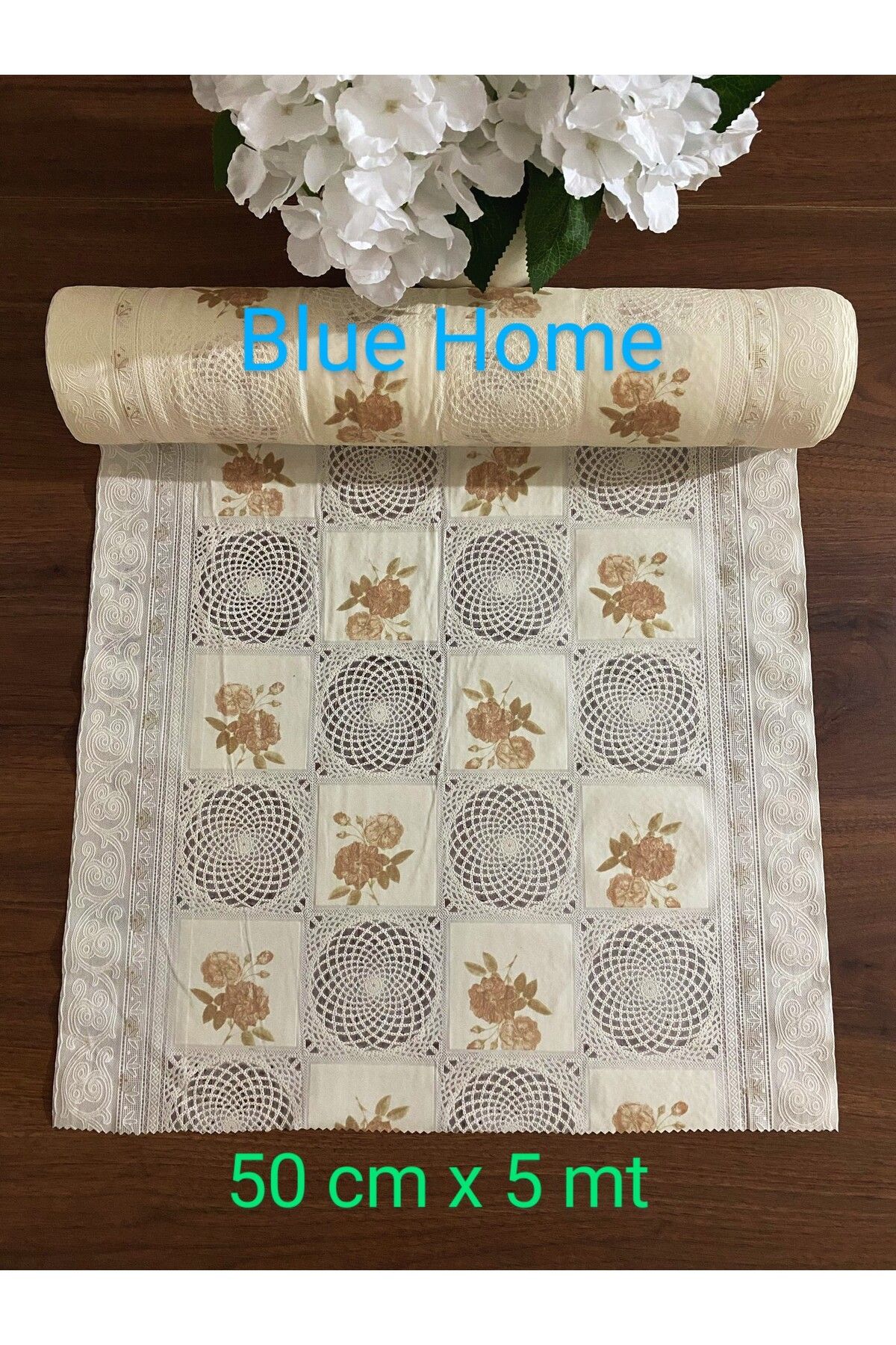 Blue Home Pvc Çok Amaçlı Dekoratif Raf Çekmeçe ve Dolap Örtüsü KREM ÇİÇEK - Ebat : 50 cm x 5 mt
