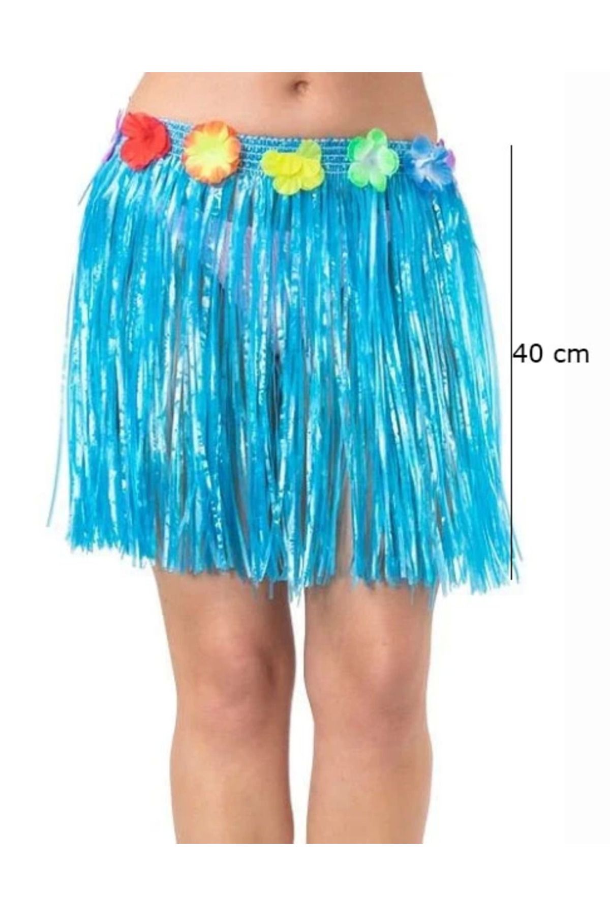 HobiDünyasıElif Yetişkin Ve Çocuk Uyumlu Mavi Renk Püsküllü Hawaii Luau Hula Etek 40 Cm - Lisinya