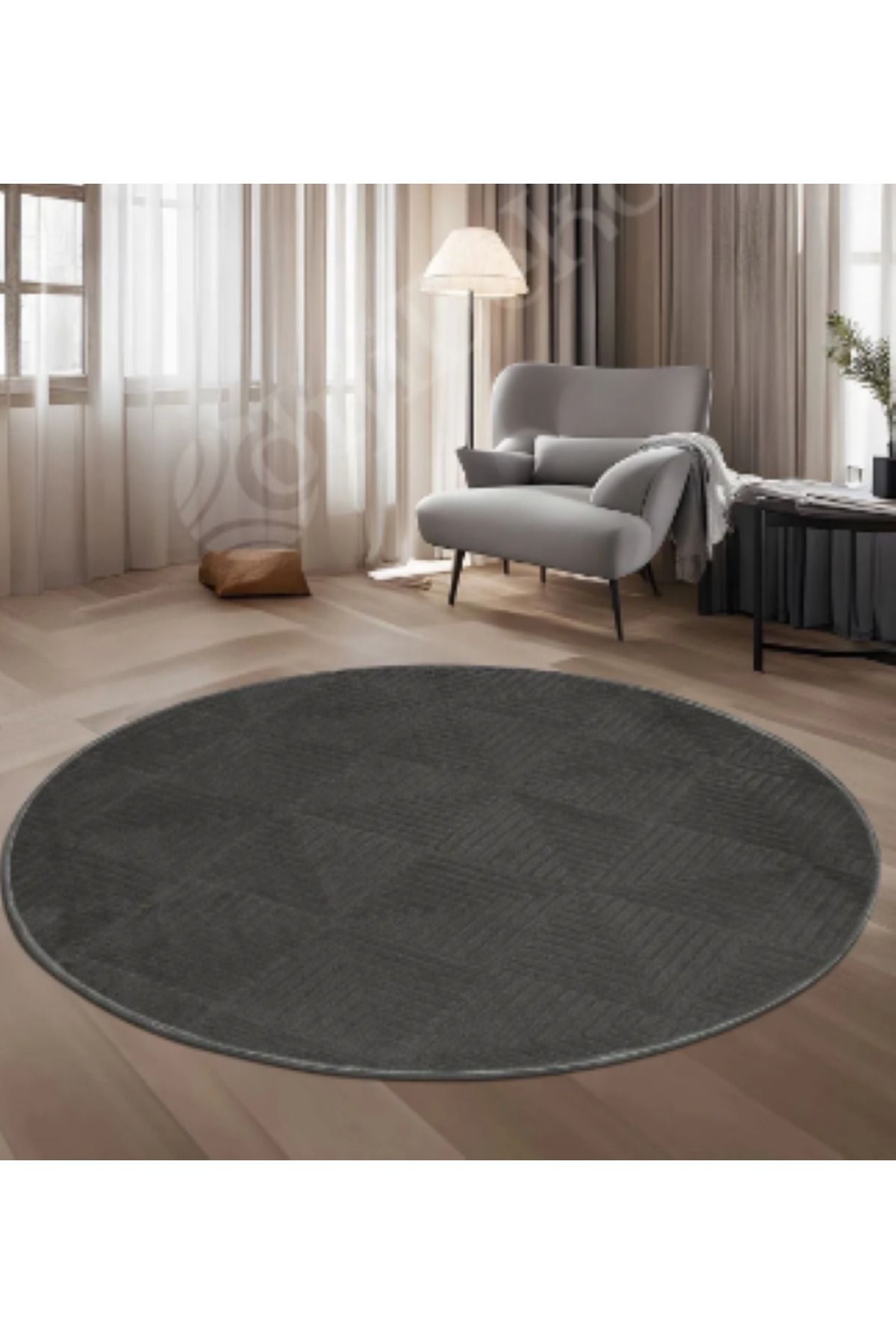 SERİA HALI Halı Cool Antrasit Pramit Desenli Saçaksız Yuvarlak Yolluk Kilim Salon Halısı Modelleri