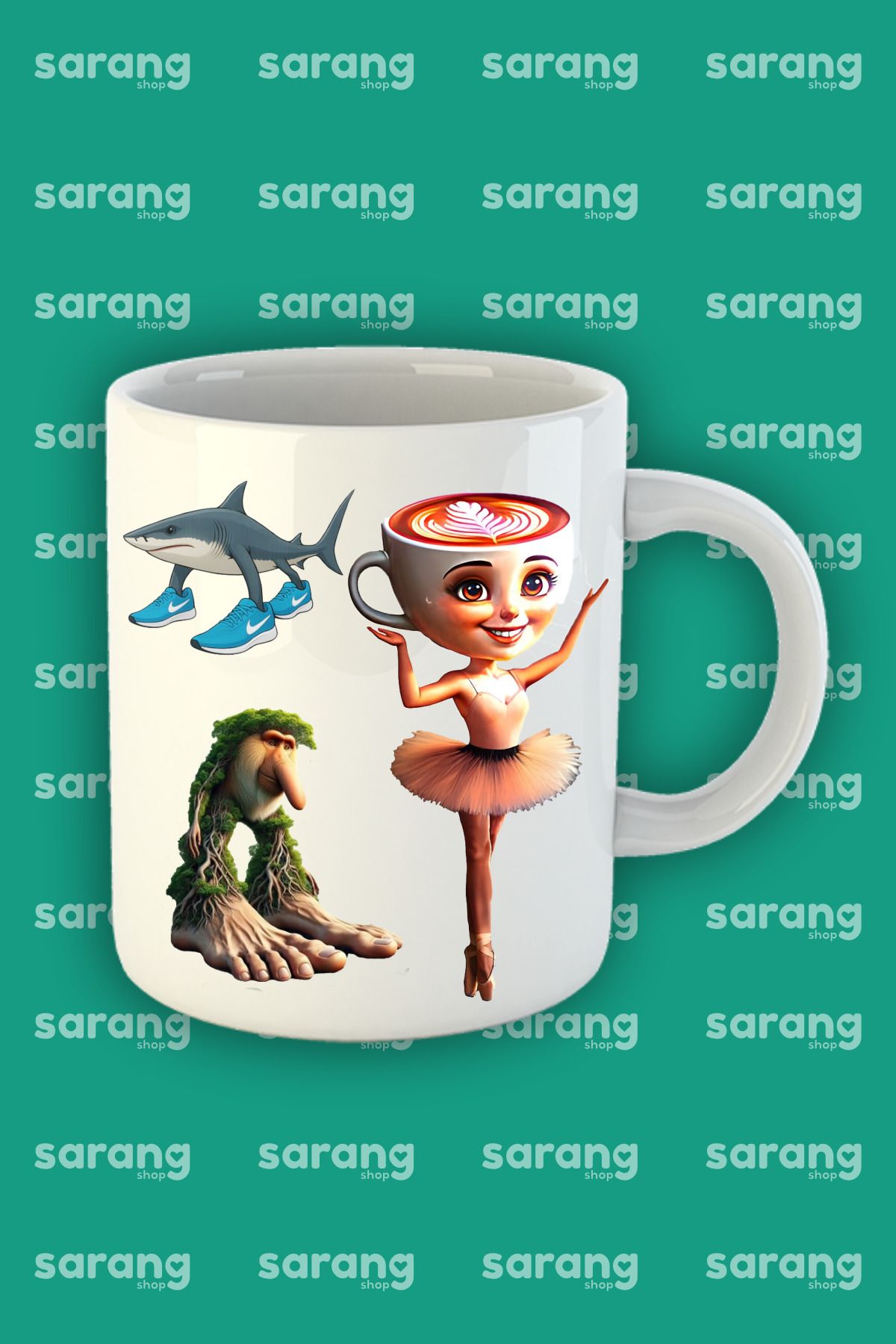 SARANG Kupa - Barinrot Meme Karakterleri Kaplı Beyaz Porselen Kupa Bardak Tung, Patapim, Lirili, Tralala