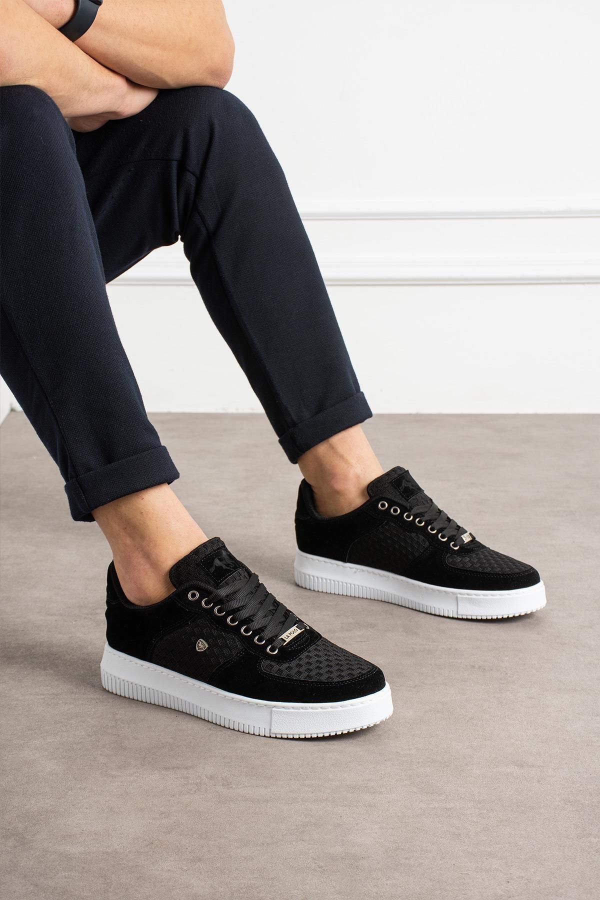 L.A Polo Siyah Beyaz Renk Nefes Alabilen Kumaş Erkek Sneaker