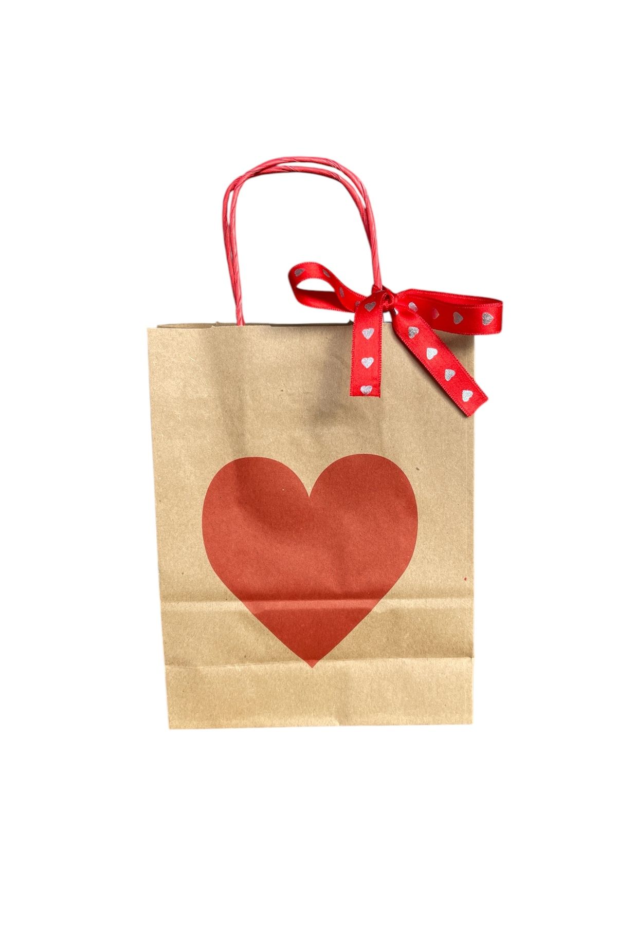 HUR-AY PACK-25 Pcs / ! !!! Small Size! !!!! /Kraft over Heart Printed Paper Bag/Red Twisted Handle / 18X24 cm 3