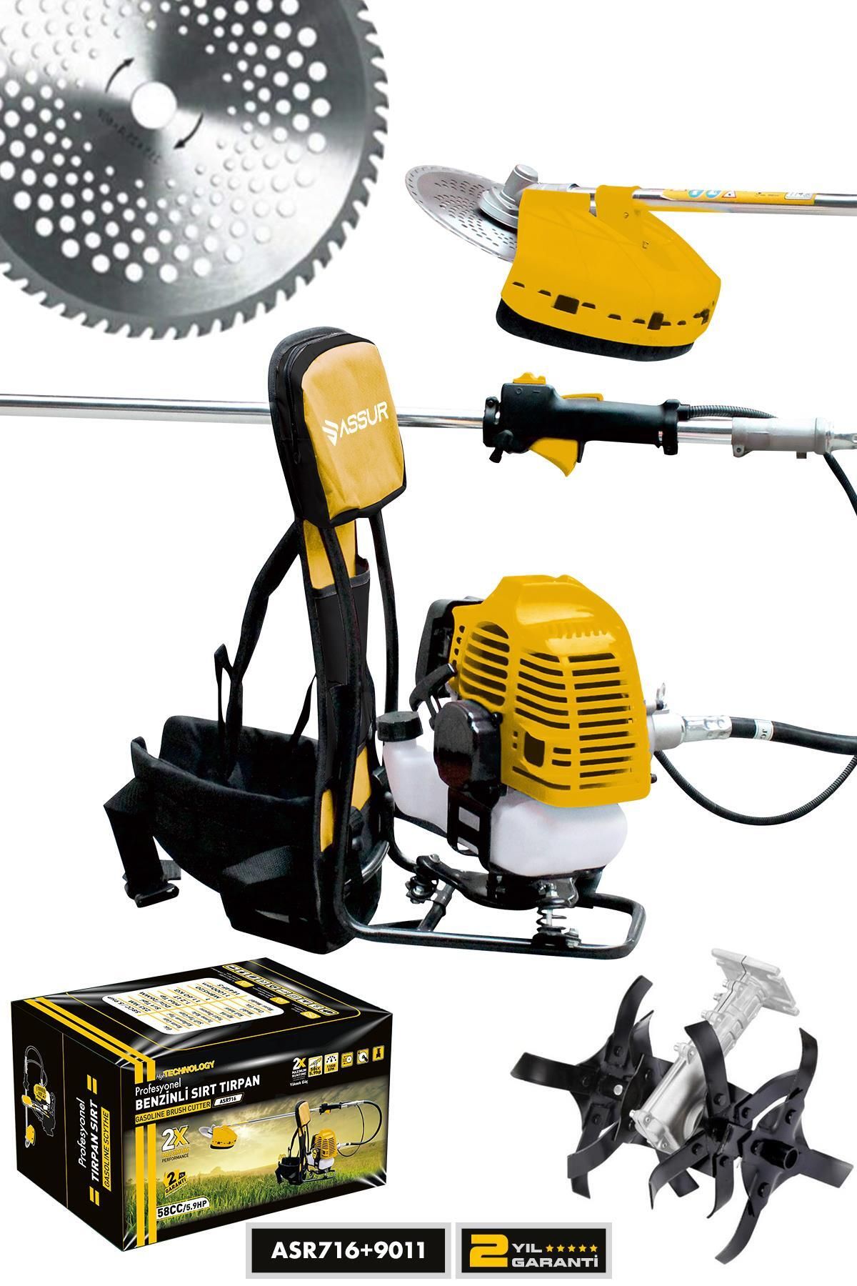 ASSUR 11000rpm 5.9 Hp Sırt Tipi Benzinli Motorlu Ot Çalı Çim Biçme Tırpanı Çapalama Aparatı