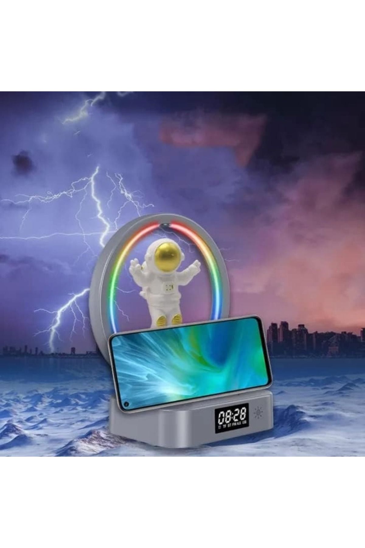 Generic-Magnetic Levitating Astronaut Bluetooth Speaker with Light, Clock & Wireless Charging – Golden 3