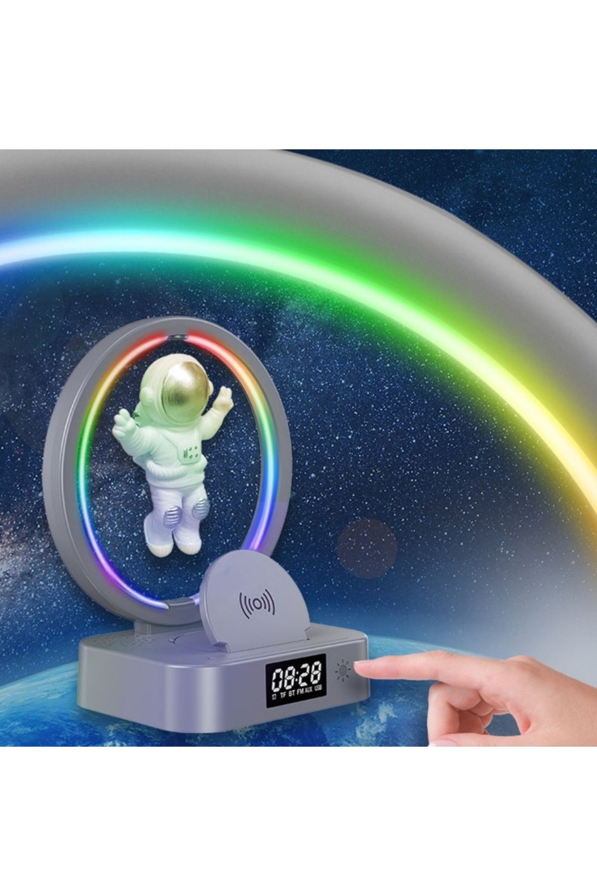 Generic-Magnetic Levitating Astronaut Bluetooth Speaker with Light, Clock & Wireless Charging – Golden 4