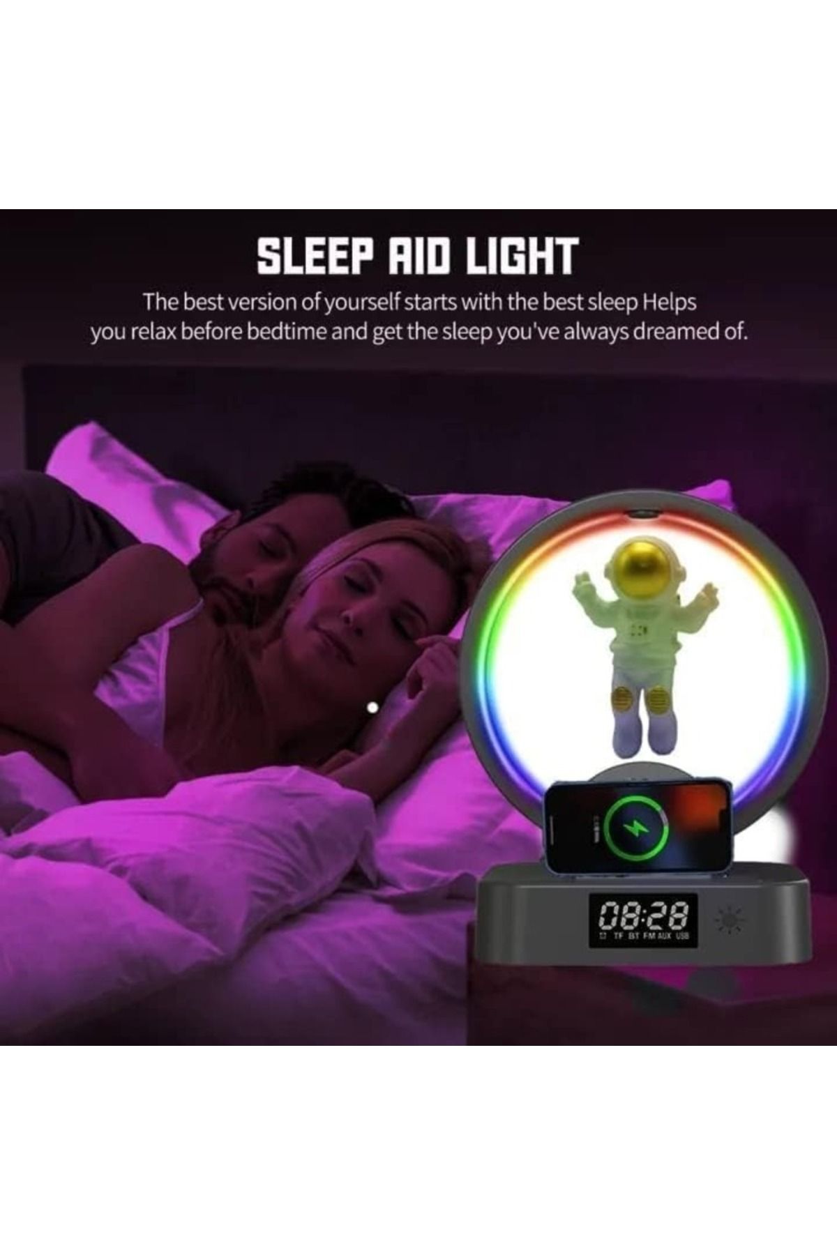 Generic-Magnetic Levitating Astronaut Bluetooth Speaker with Light, Clock & Wireless Charging – Golden 2