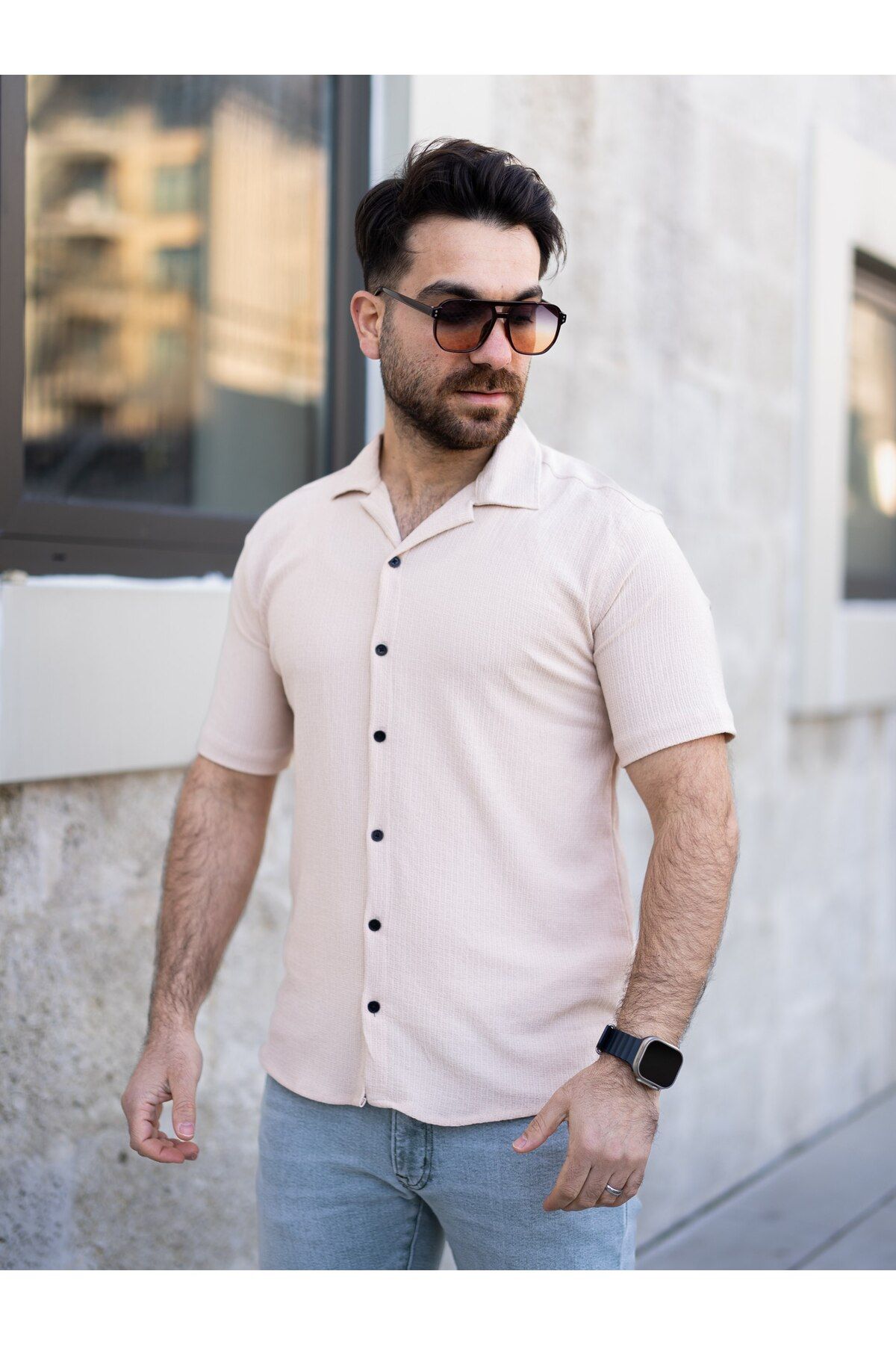 MODA GOFRE BÜRÜMCÜK KISA KOL GÖMLEK