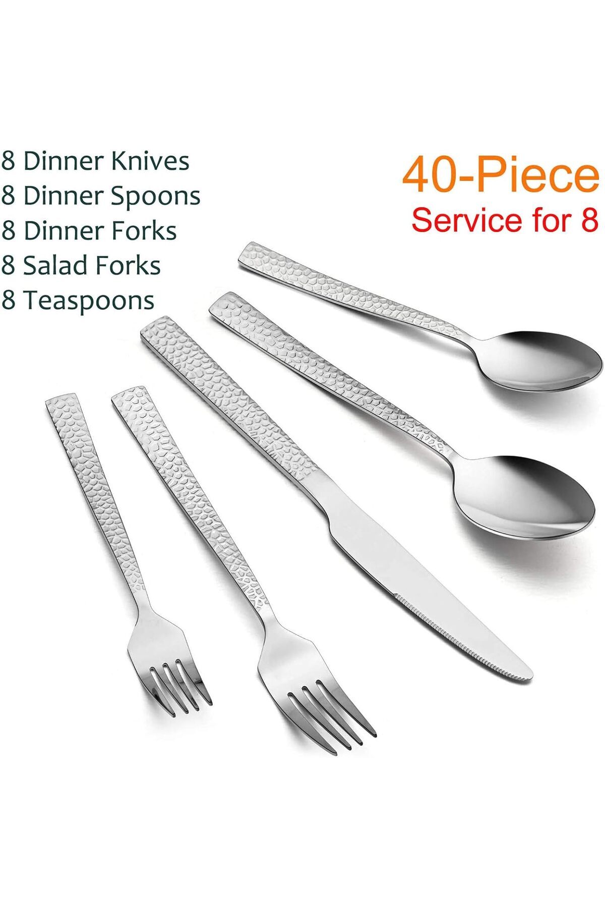COOYA-40 Pcs Flatware Set, Including Dinner Knives/Forks/Spoons, Modern Design & Mirror Polished, Silver 2