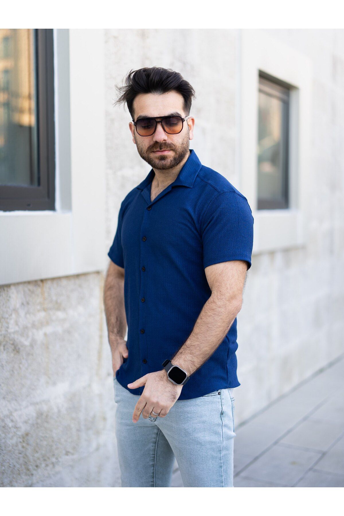 MODA GOFRE BÜRÜMCÜK KISA KOL GÖMLEK