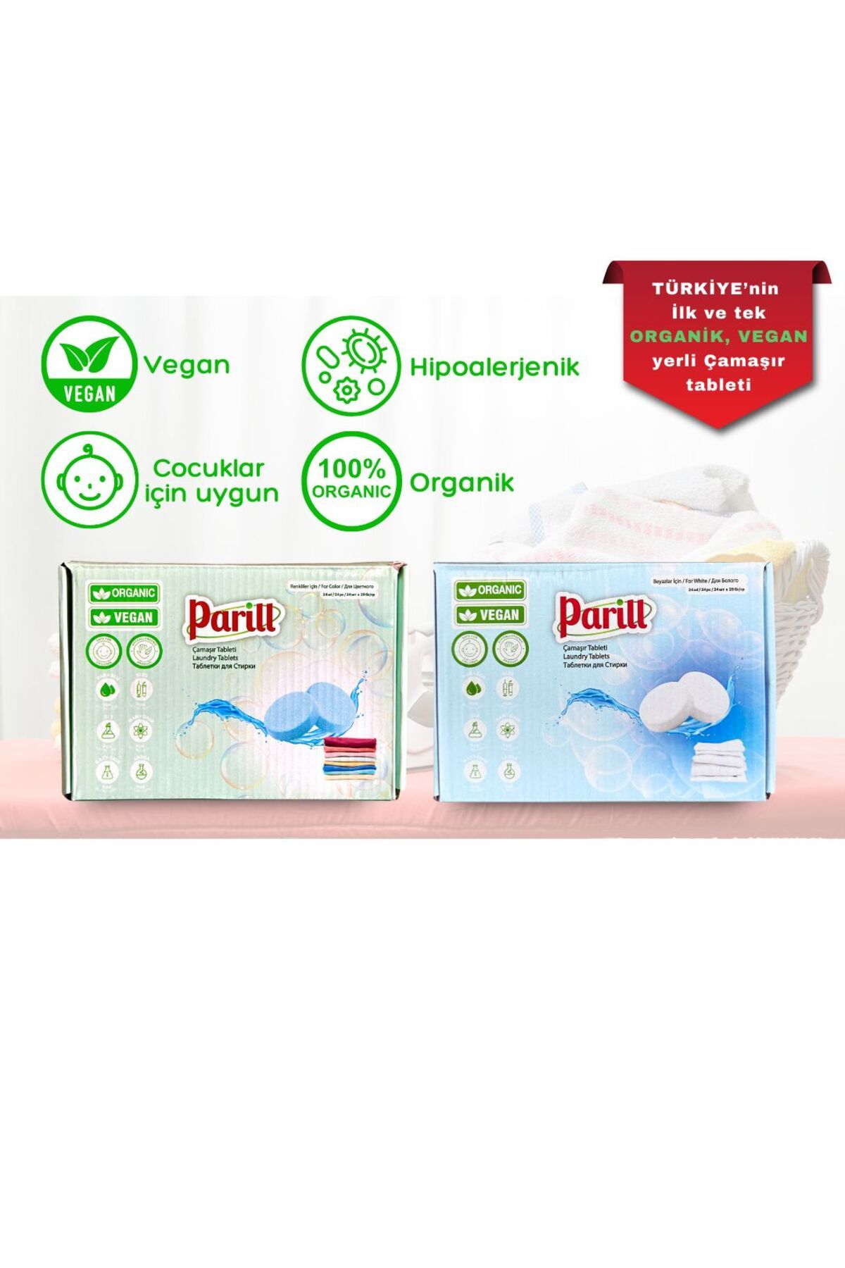 Marco PARİLL Beyazlar ve Renkliler İçin Çamaşır Tableti – Organik & Vegan 2'li paket