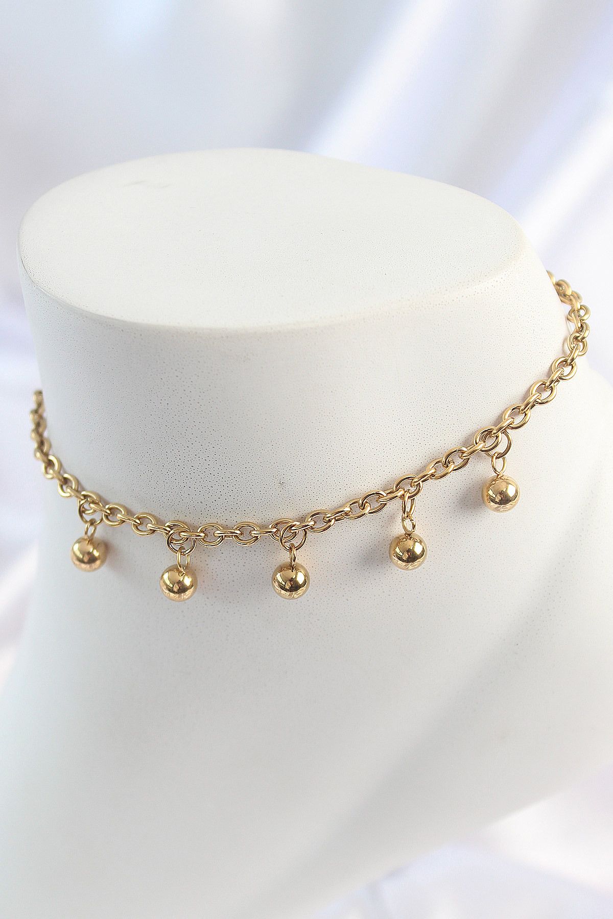 callerrons accessories Gold Renk Sallantı Topçuk Zincir Model Kadın Halhal - EBJ250412W32674