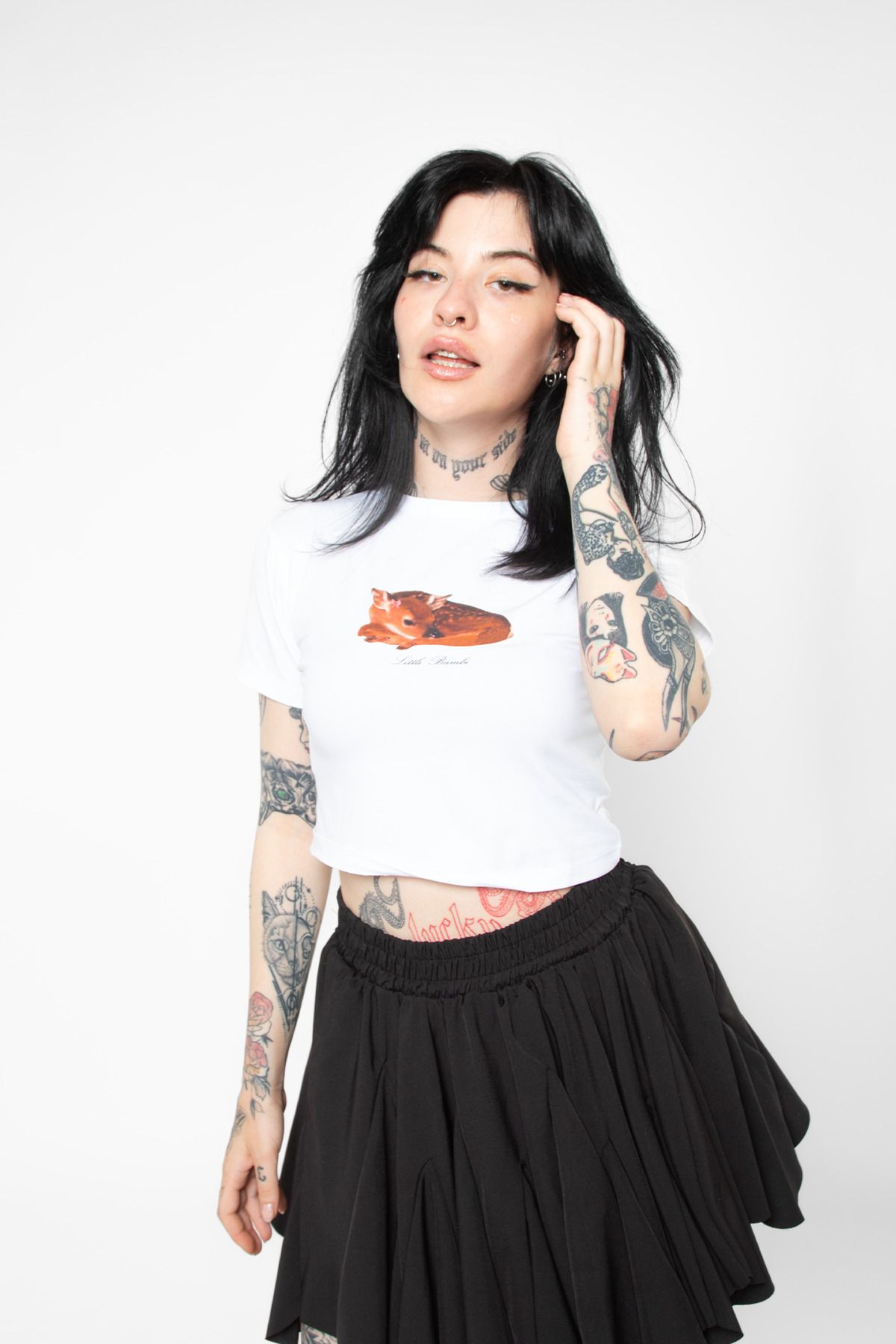 Sekizbiraltı Little Ceylan Baskılı Beyaz Crop Top