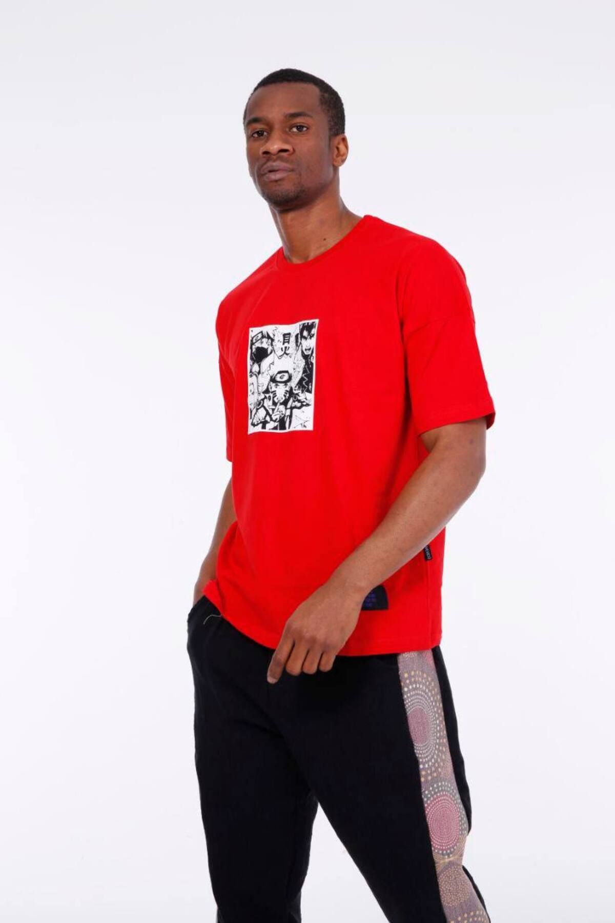 SUPERBLUE Bisiklet Yaka Anime Dijital Baskılı Erkek T-Shirt