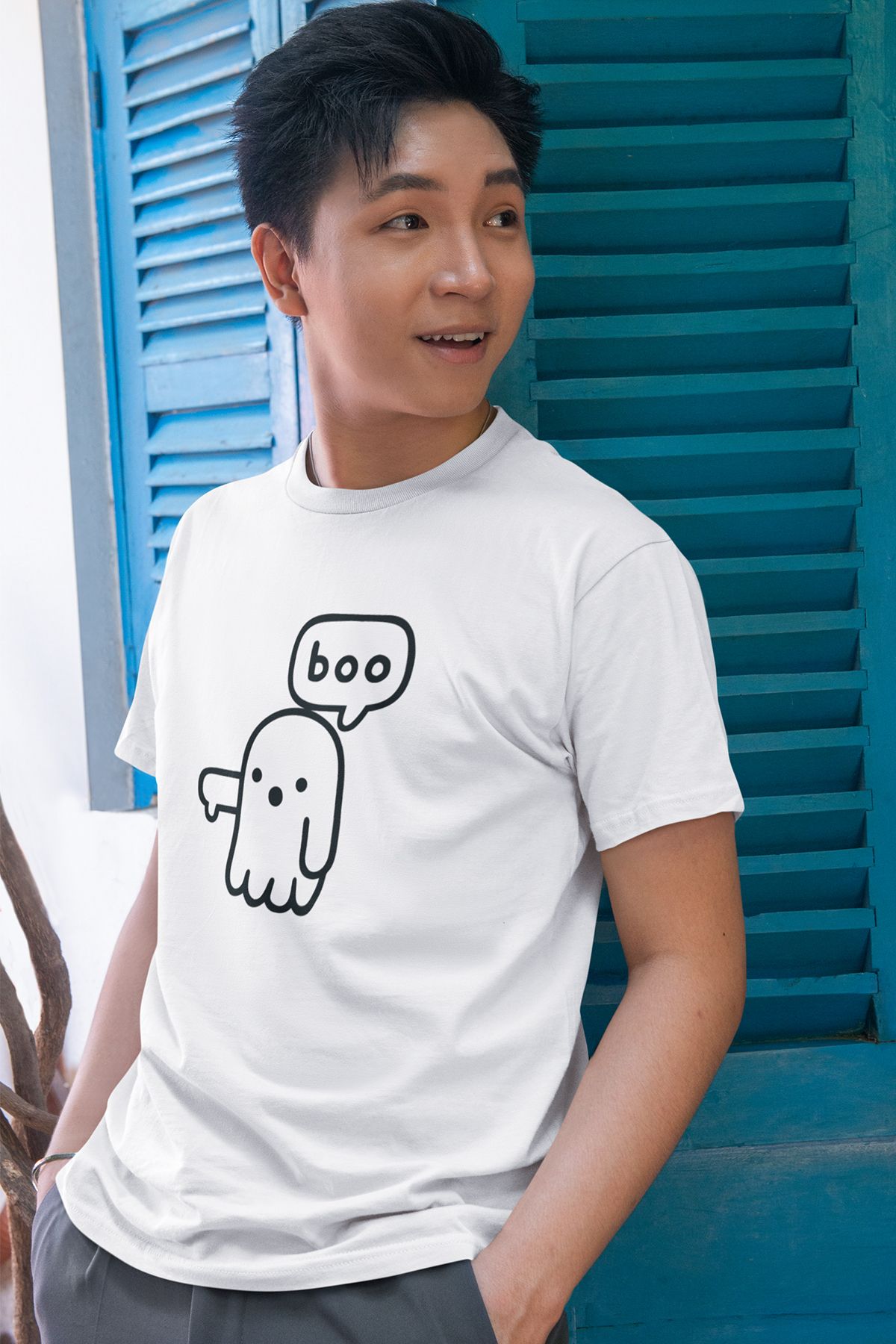 qoeuyl boutique Boo Eğlenceli Komik Baskılı %100 Pamuklu Unisex T-Shirt