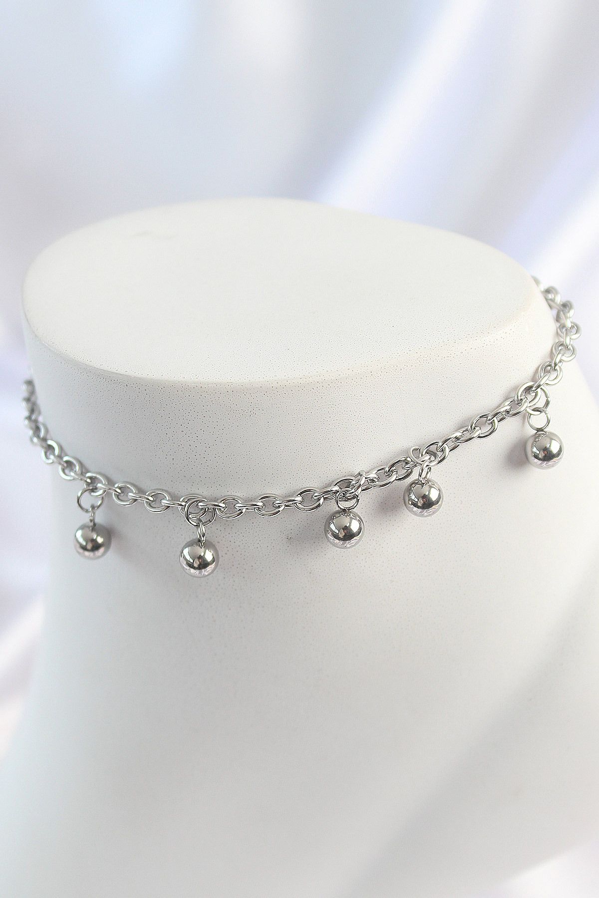 callerrons accessories Gümüş Renk Sallantı Topçuk Zincir Model Kadın Halhal - EBJ250412W32673