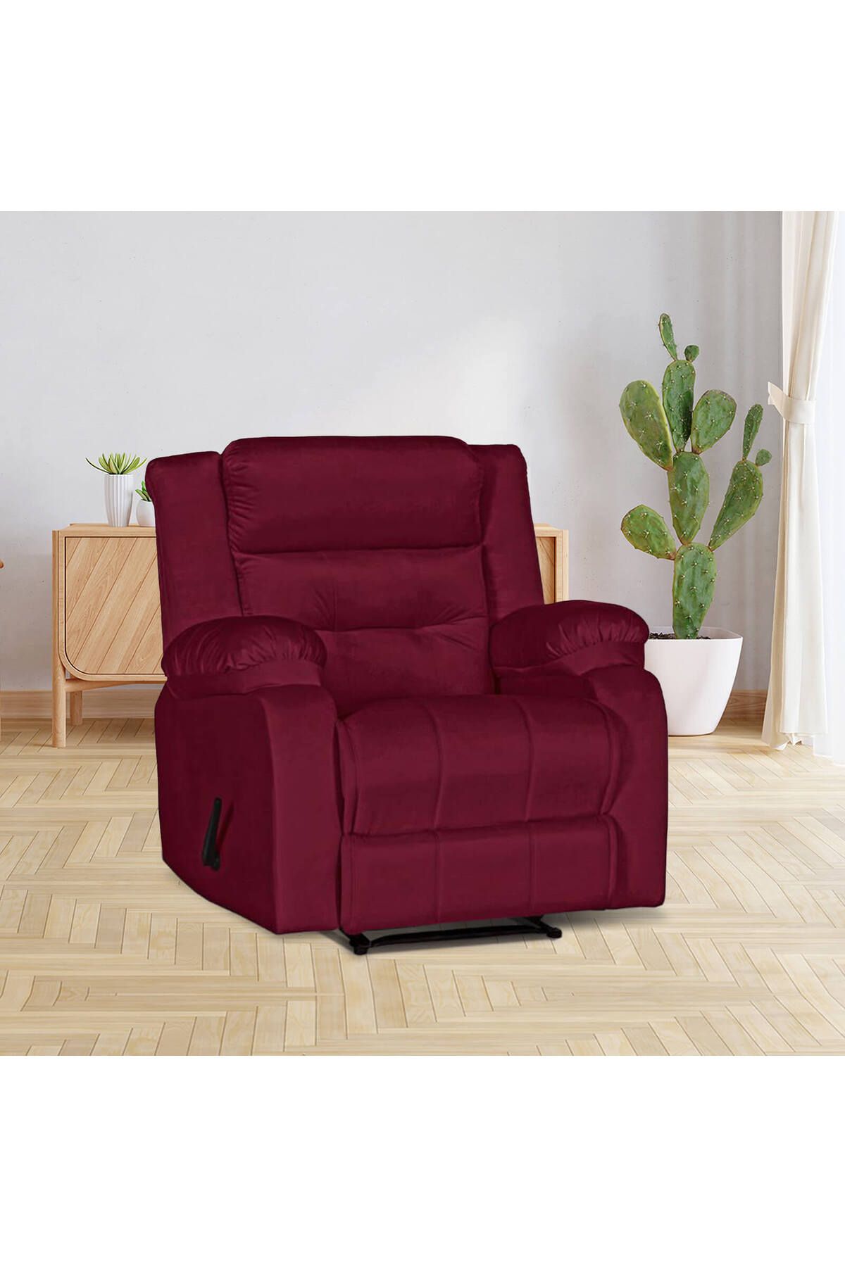 Lazy Vibes-MNZ3 | Velvet Rocking & Rotating Recliner Chair - Burgundy Lazy Vibes 1