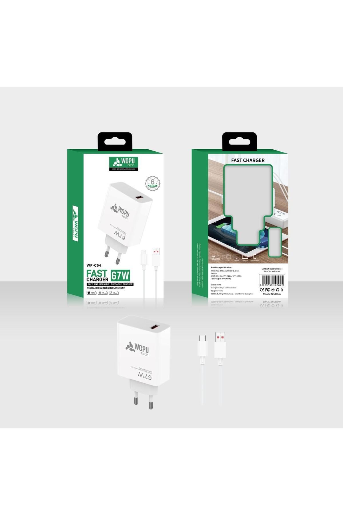 WOPUTECH 67 Watt Typ-c Hızlı Şarj Aleti Turbo Göstergeli
