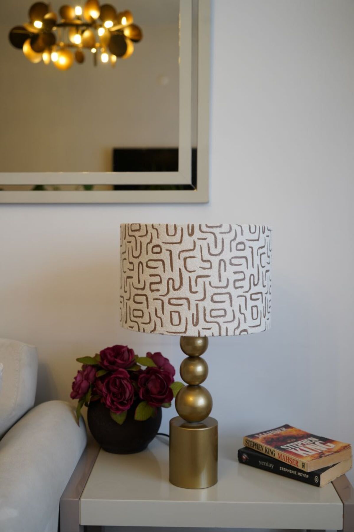 retro home design Özel Eskitme Ayaklı Kadife Kumaş Silindir Labirent Desenli Dekoratif Abajur Yatak Odası Salon