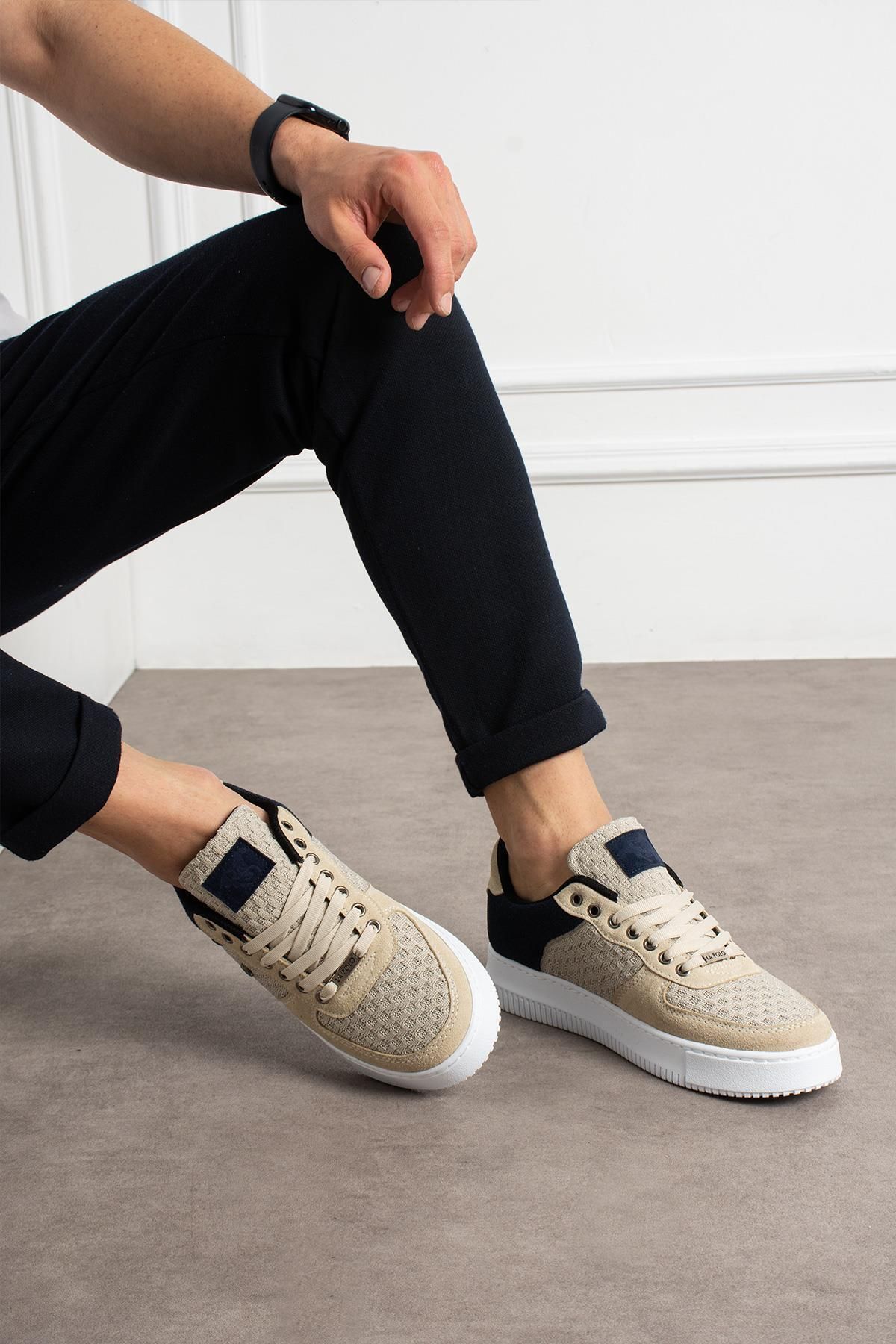 L.A Polo Bej Lacivert Renk Nefes Alabilen Kumaş Erkek Sneaker