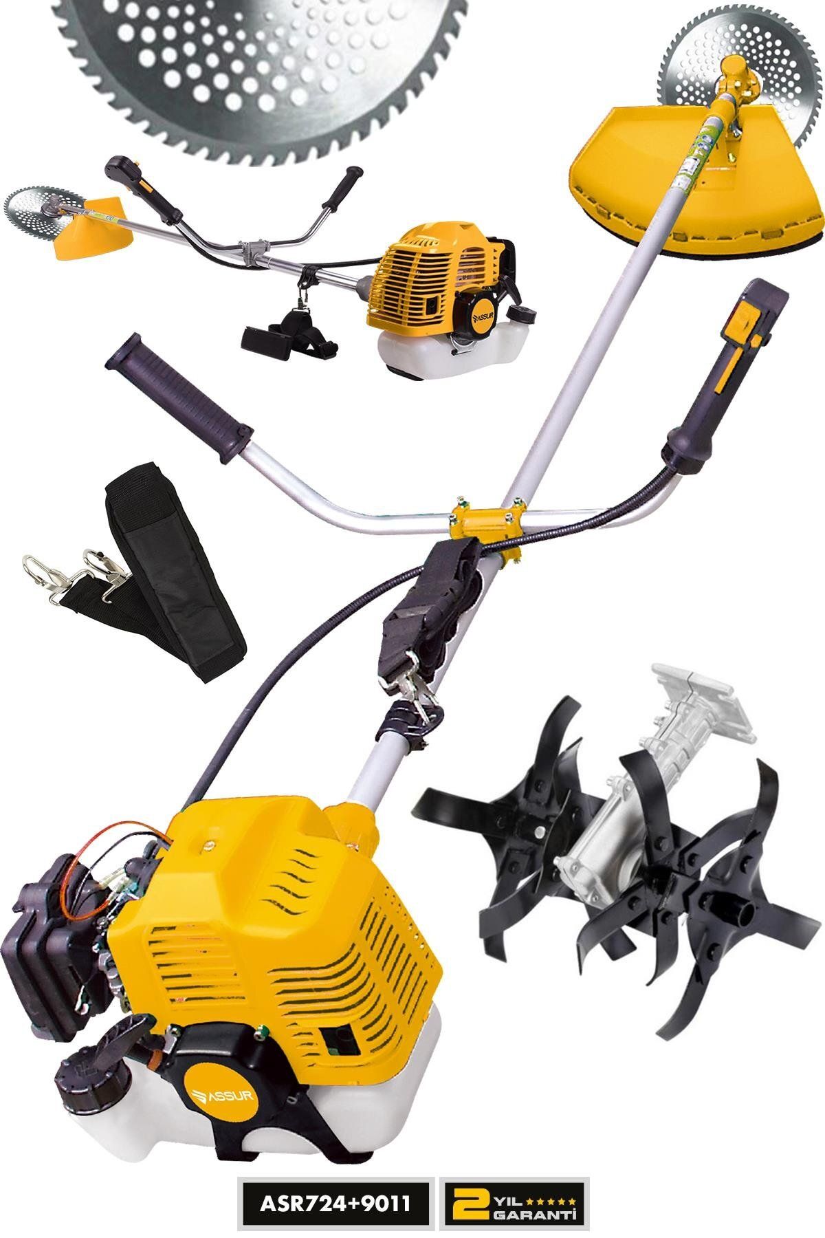 ASSUR 11000rpm 5.9 Hp Yan Tipi Benzinli Motorlu Ot Çalı Çim Biçme Tırpanı Çapalama Aparatlı