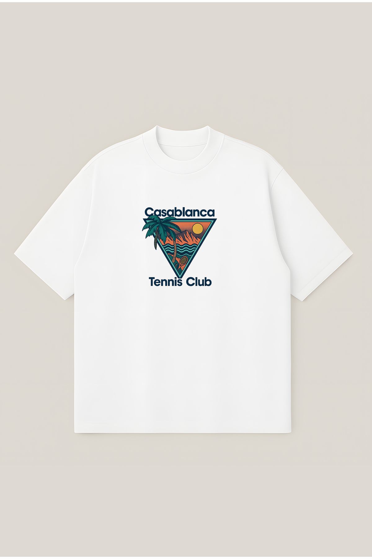 Moon Dancer Casablanca Tennis Club Unisex Oversize Baskılı Boxy Fit Kalın Kumaşlı T-shirt