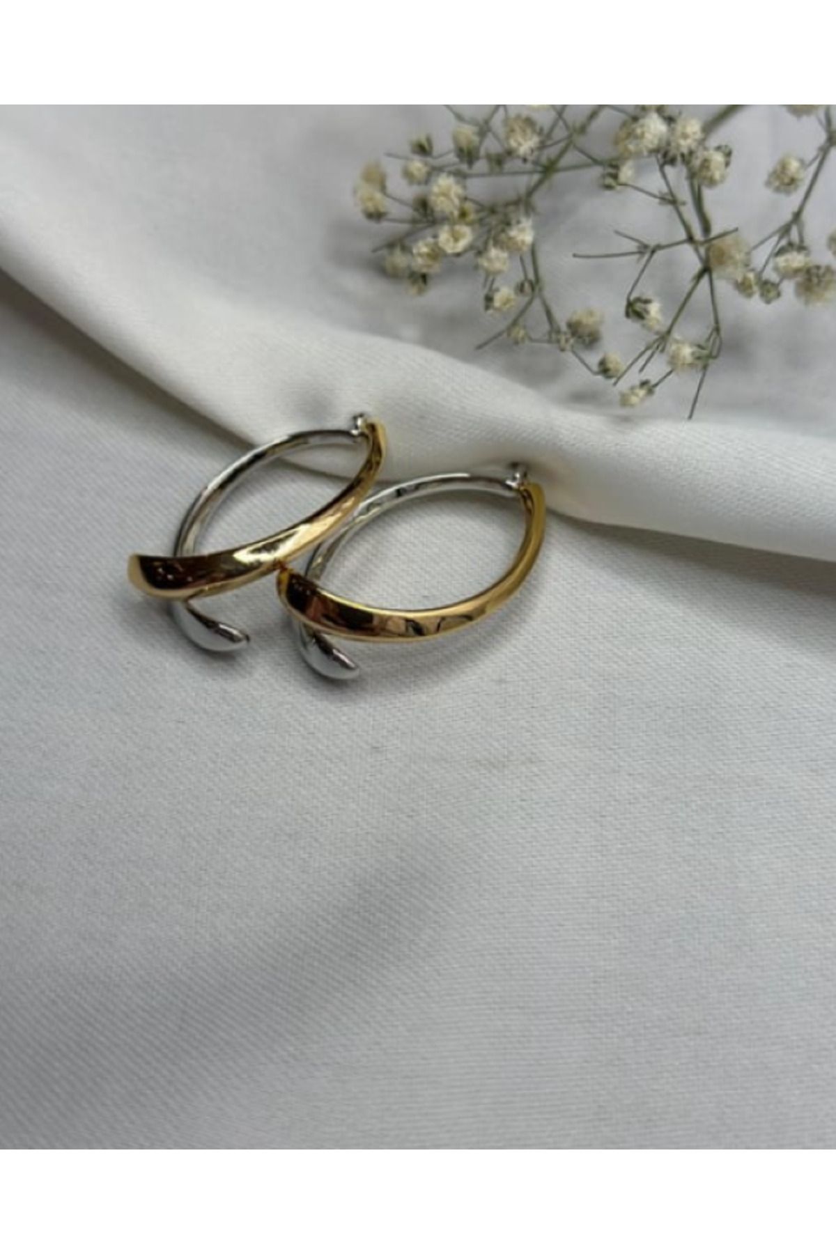 Ervalina Çelik Gold Gümüş Oval Çift Renk Xuping Küpe