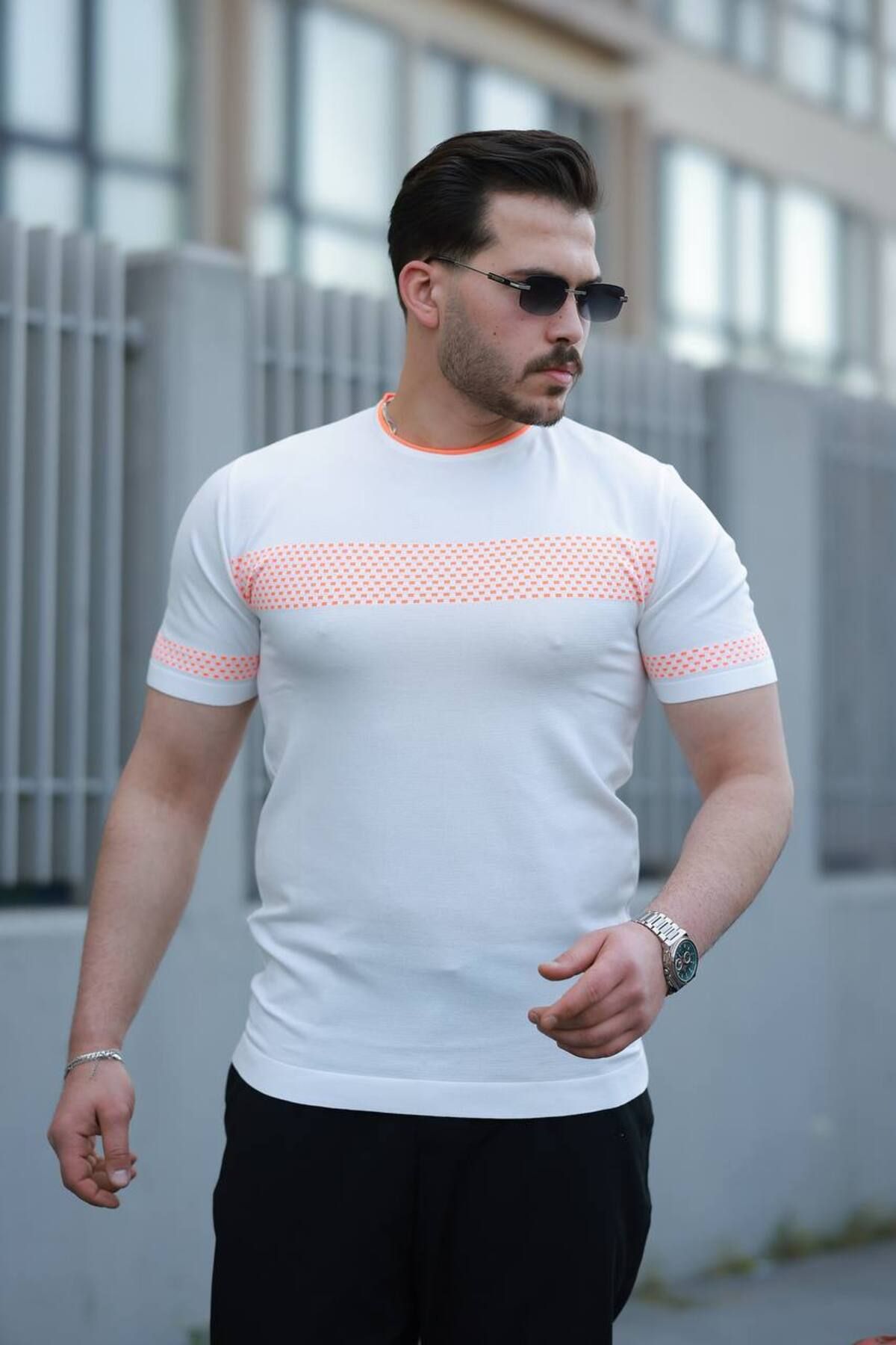 YUNED Erkek Nokta Detaylı Polyemid Triko T-shirt