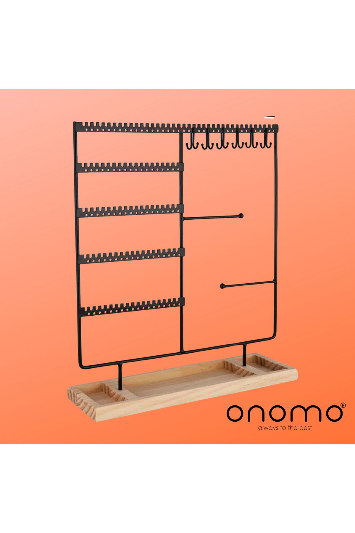 Onomo Takı Düzenleyici Organizeri Dekoratif Takı Standı Kolye Yüzük Küpelik Ahşap Tabanlı Metal Siyah