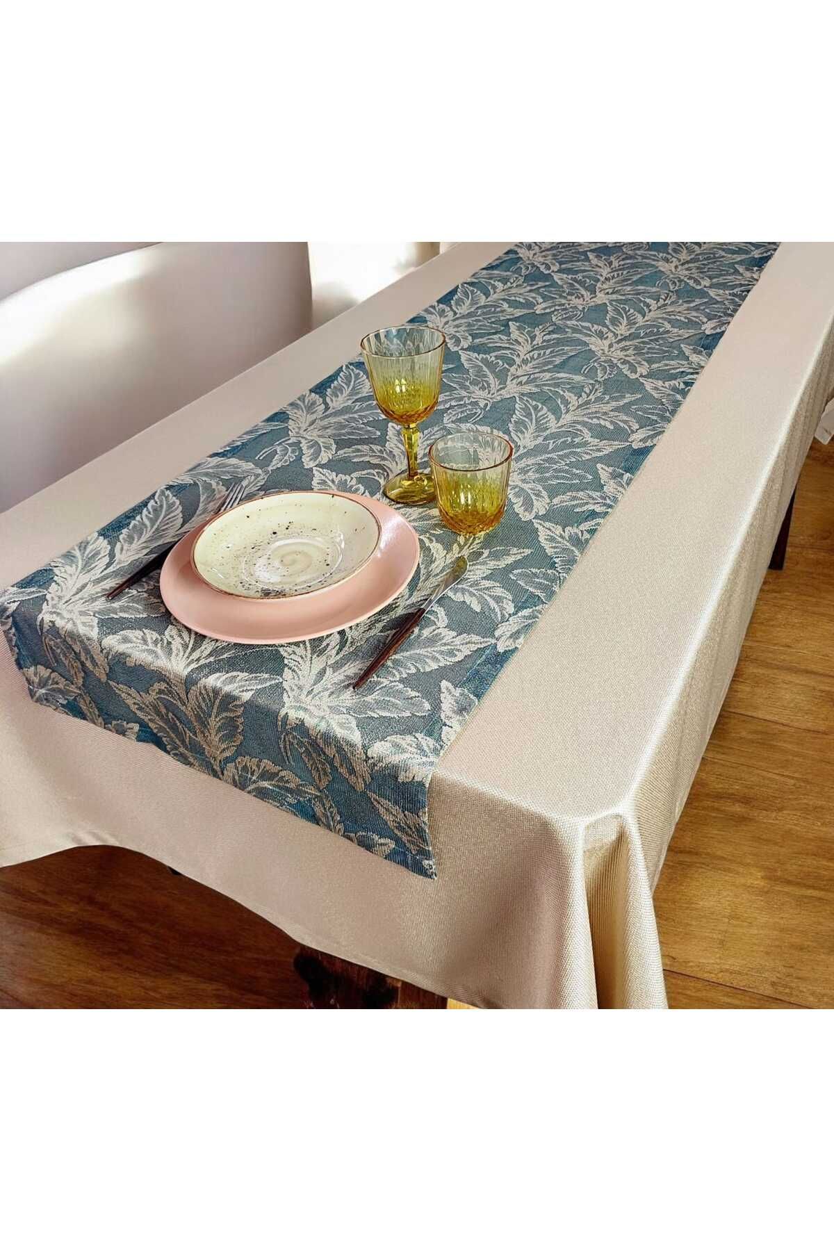 PİKKO HOME AÇIK KAHVERENGİ PARLAK POLYESTER MASA ÖRTÜSÜ VE RUNNER(MSET)