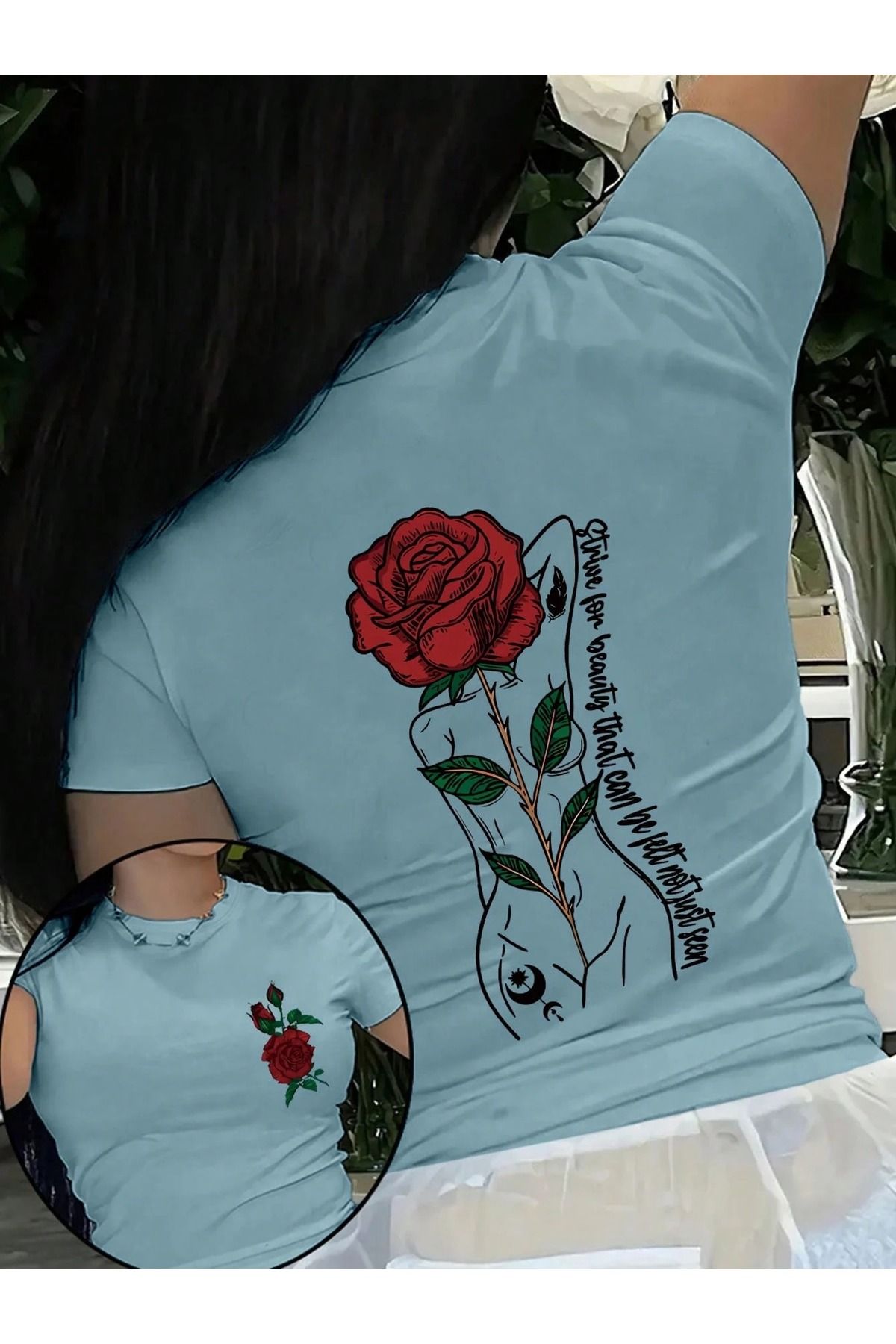 OVER HEAD Kadın Gül Kadın Baskılı Oversize T-shirt