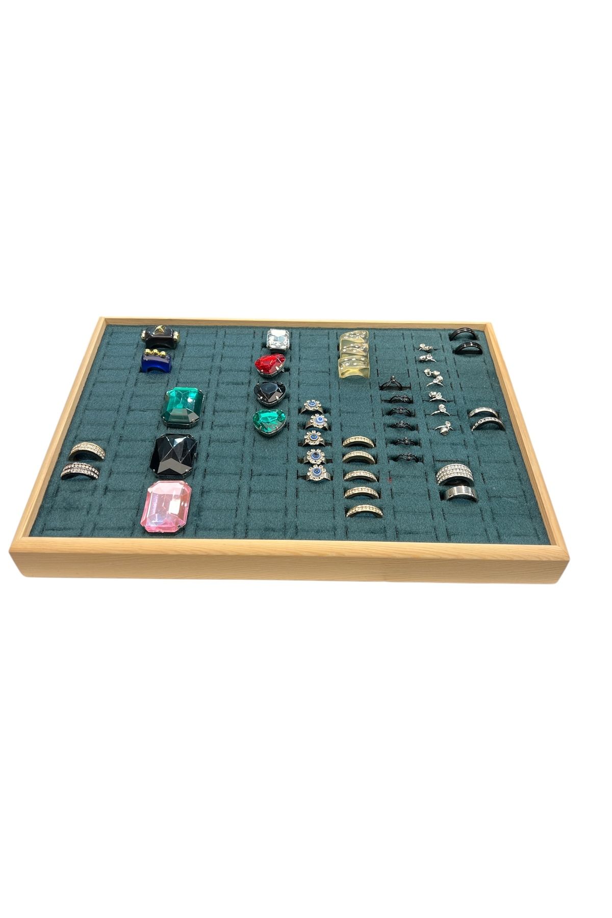 STAND MARKET Ahşap Yüzük Takı Piercing Tablasi (34,5x24,5x2,5cm) Ahşap Yeşil