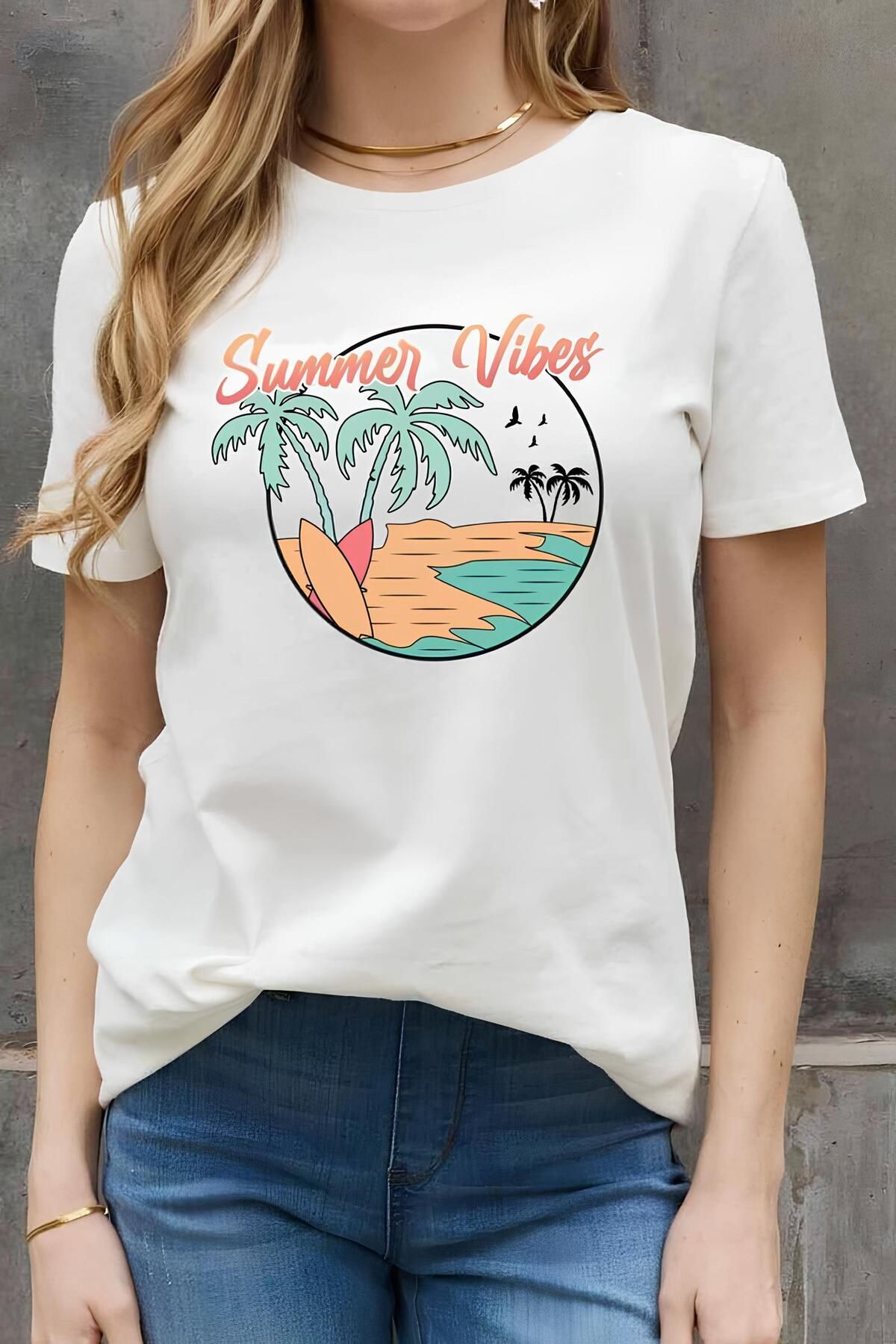 meday Clothing Unisex Beyaz Baskılı Organik Pamuk Oversize Kesim T-shirt