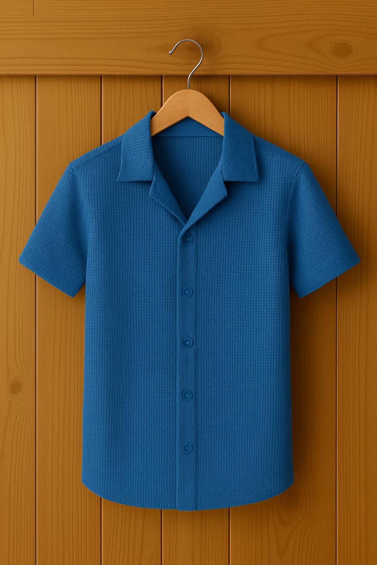 LC Waikiki Yeni Sezon Slim Fit Kısa Kollu Premium Erkek Dokulu Waflle Gömlek