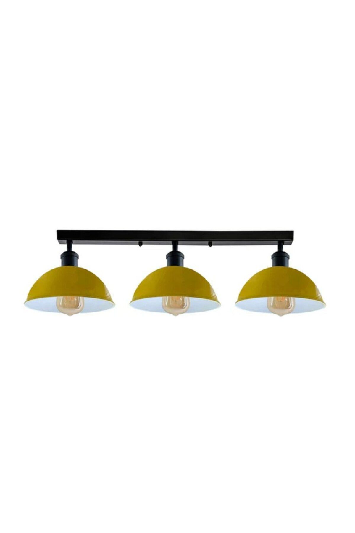 RİOLİGHT RİOLİHGT RETRO,MODERN,VİNTAGE SARI BAŞLIK 3XE27 METAL PLOFONYER SIRALI AVİZE TABAN UZUNLUK:60CM