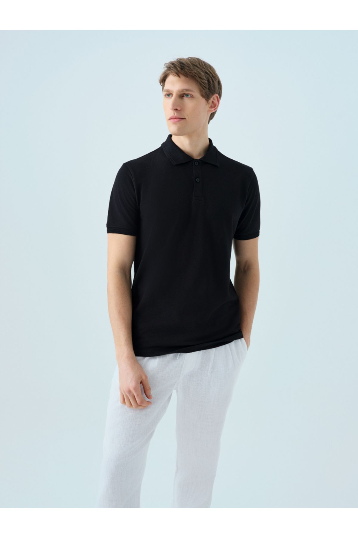 Loft 2035136 Siyah Erkek %100 Pamuk Polo Yaka T-shirt