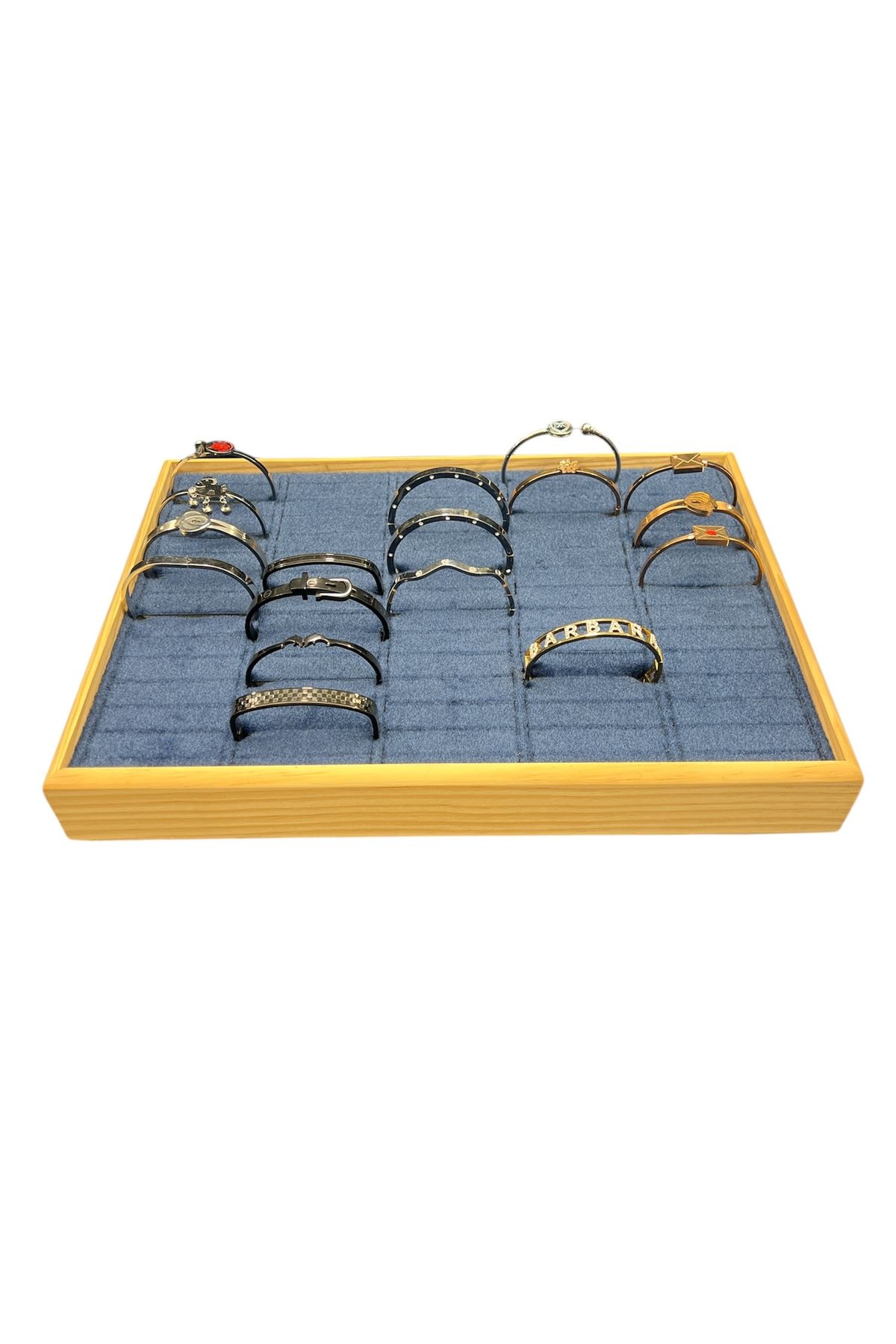 STAND MARKET Kelepçe Bilezik Teşhir Tablasi Ahşap Çerçeveli (34,5x24,5x4,5cm) Ahşap Lacivert