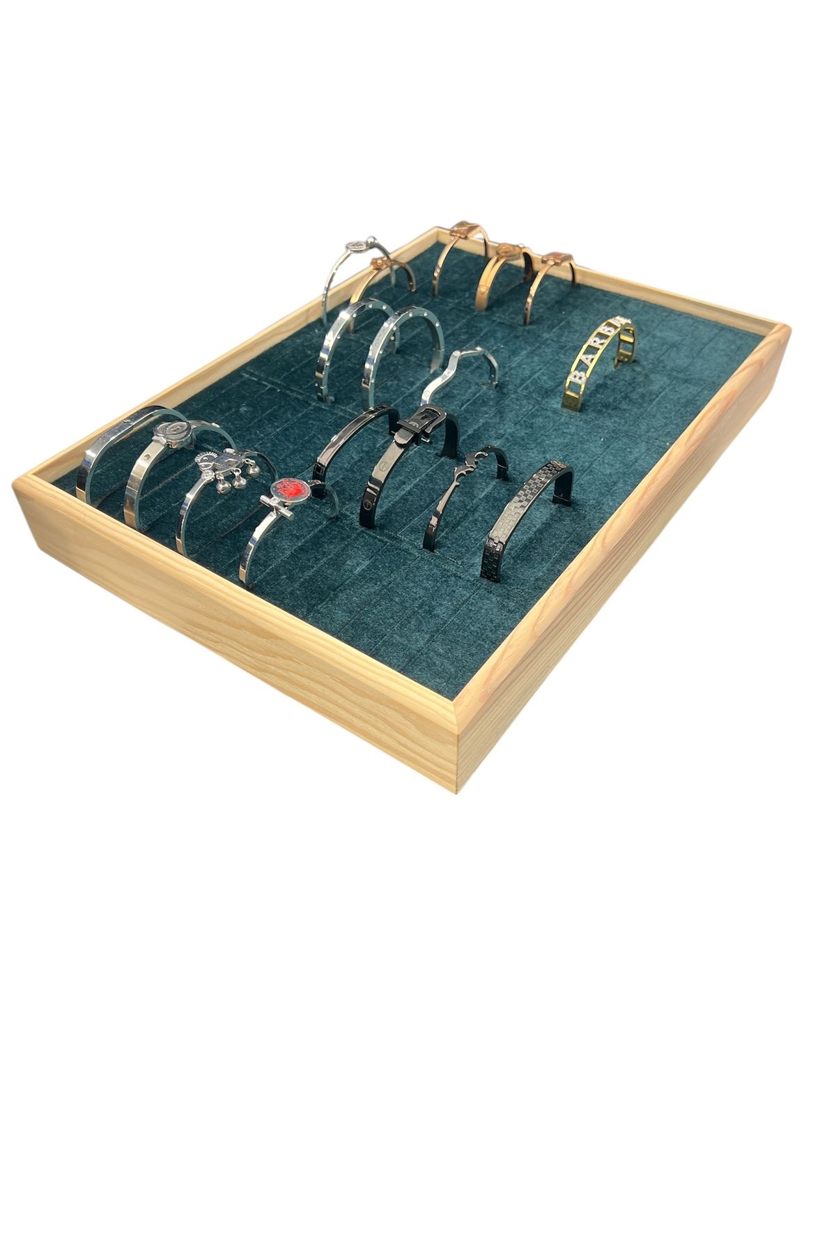 STAND MARKET Kelepçe Bilezik Teşhir Tablasi Ahşap Çerçeveli (34,5x24,5x4,5cm) Yeşil