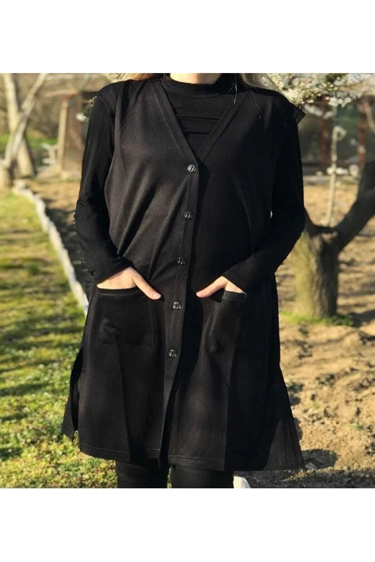 NOBLE STORE Anneler Günü Kadın Uzun Cepli Penye Anne Tunik Yelek NBL
