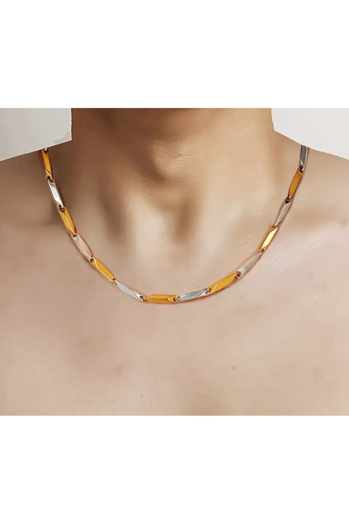 SE Jewellery Collection Selin Ersoy İki Renkli Çelik Unisex Gold Gümüş Klasik Zincir Kolye - 55 cm Kararmaz