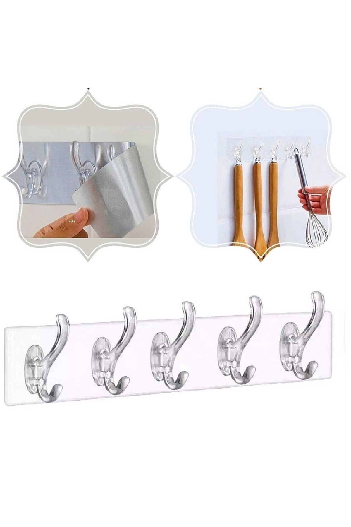 Shop58 Çok Amaçlı Kendinden Yapışkanlı 5li Şeffaf Askı (4172)