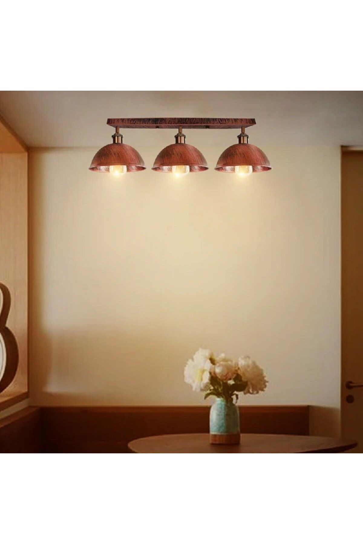RİOLİGHT RİOLİHGT RETRO,MODERN,VİNTAGE FIRÇALI BAKIR PATİNE 3XE27 METAL SIRALI AVİZE TABAN UZUNLUK:60CM