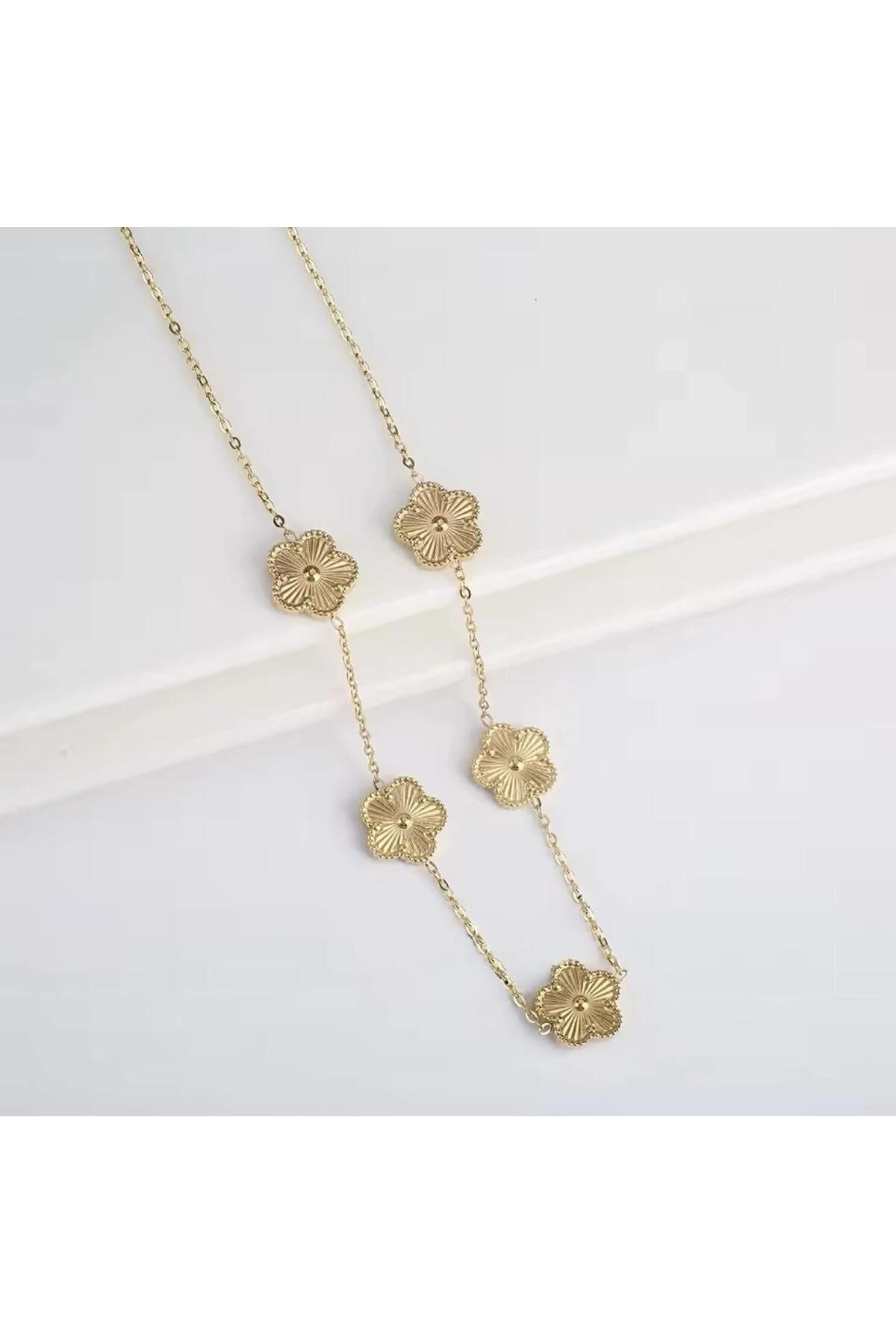 takışka 316L GOLD ÇELİK KOLYE ÇİÇEKLİ KOLYE