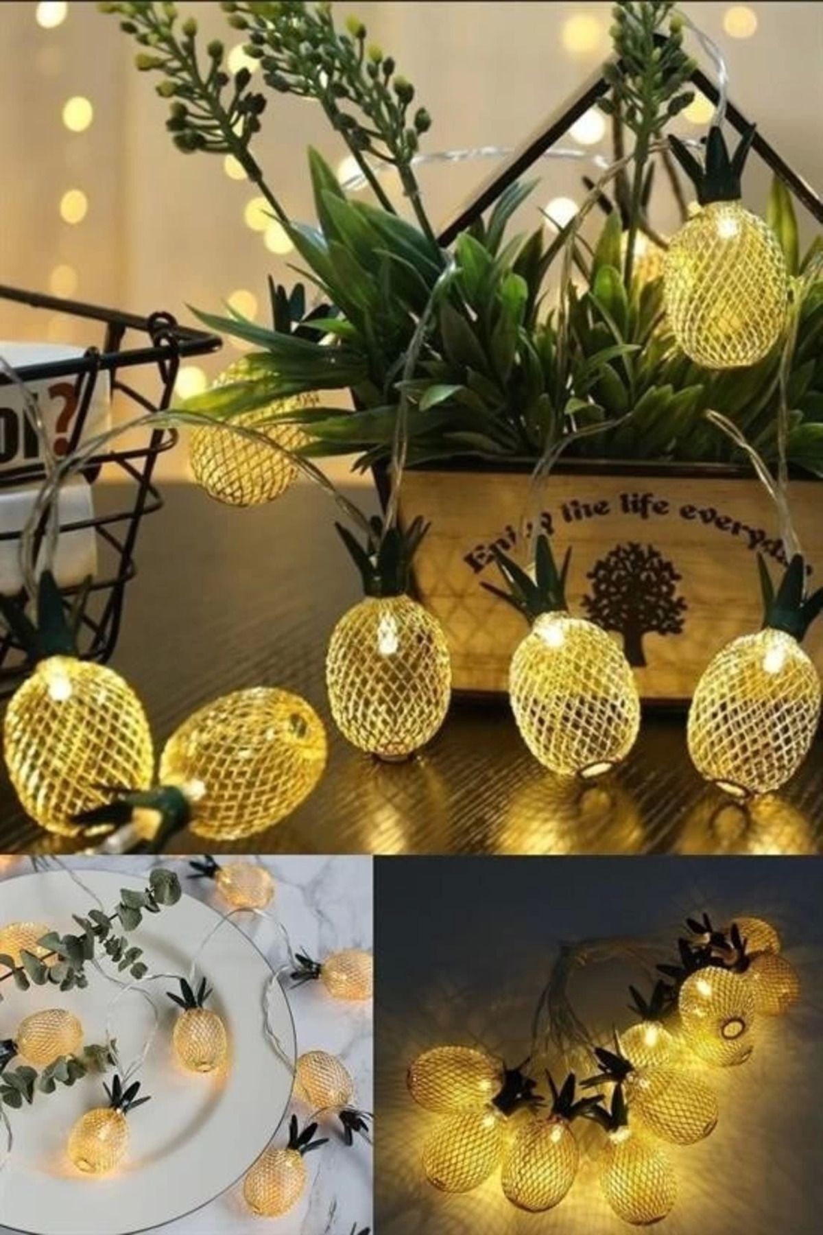 Easy Tedarik Dekoratif Pilli Pineapple Ananas Pilli Şerit Led Işık (1 Metre)