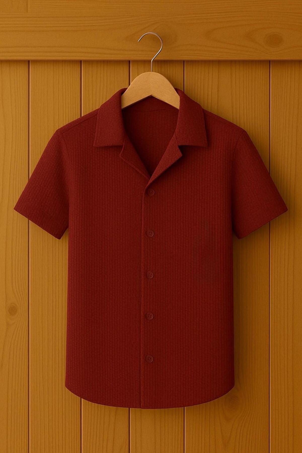 LC Waikiki Yeni Sezon Slim Fit Kısa Kollu Premium Erkek Dokulu Waflle Gömlek