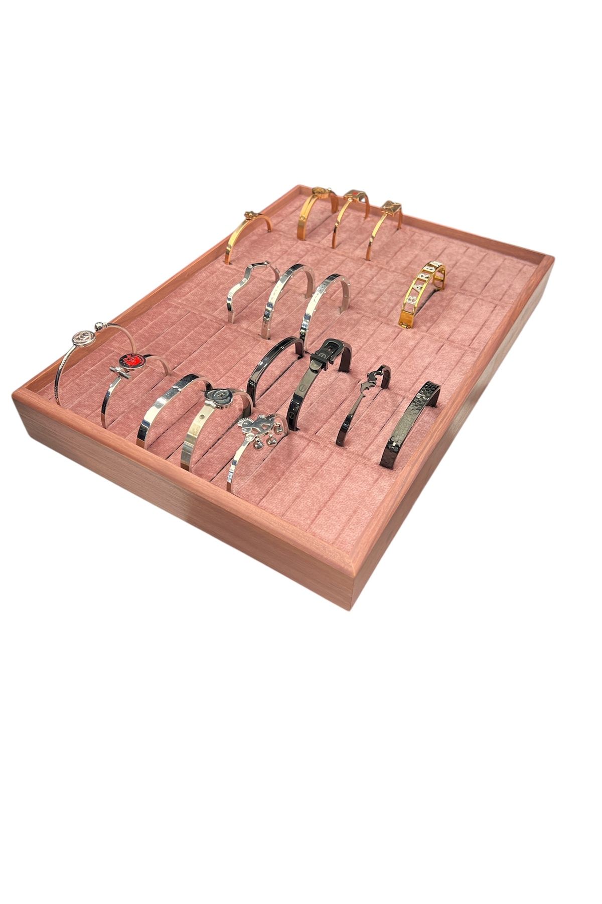 STAND MARKET Kelepçe Bilezik Teşhir Tablasi Ahşap Çerçeveli (34,5x24,5x4,5cm) Pembe