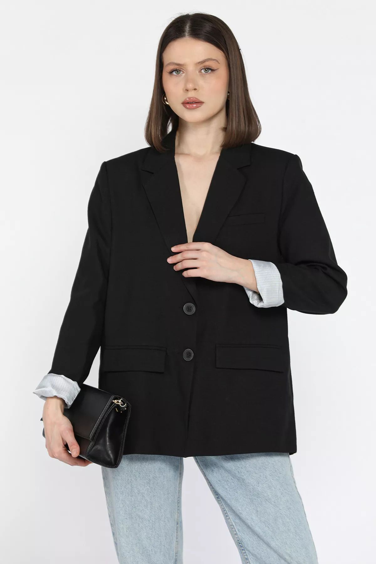 GÜLSELİ Siyah Kadın Astarlı Blazer Ceket